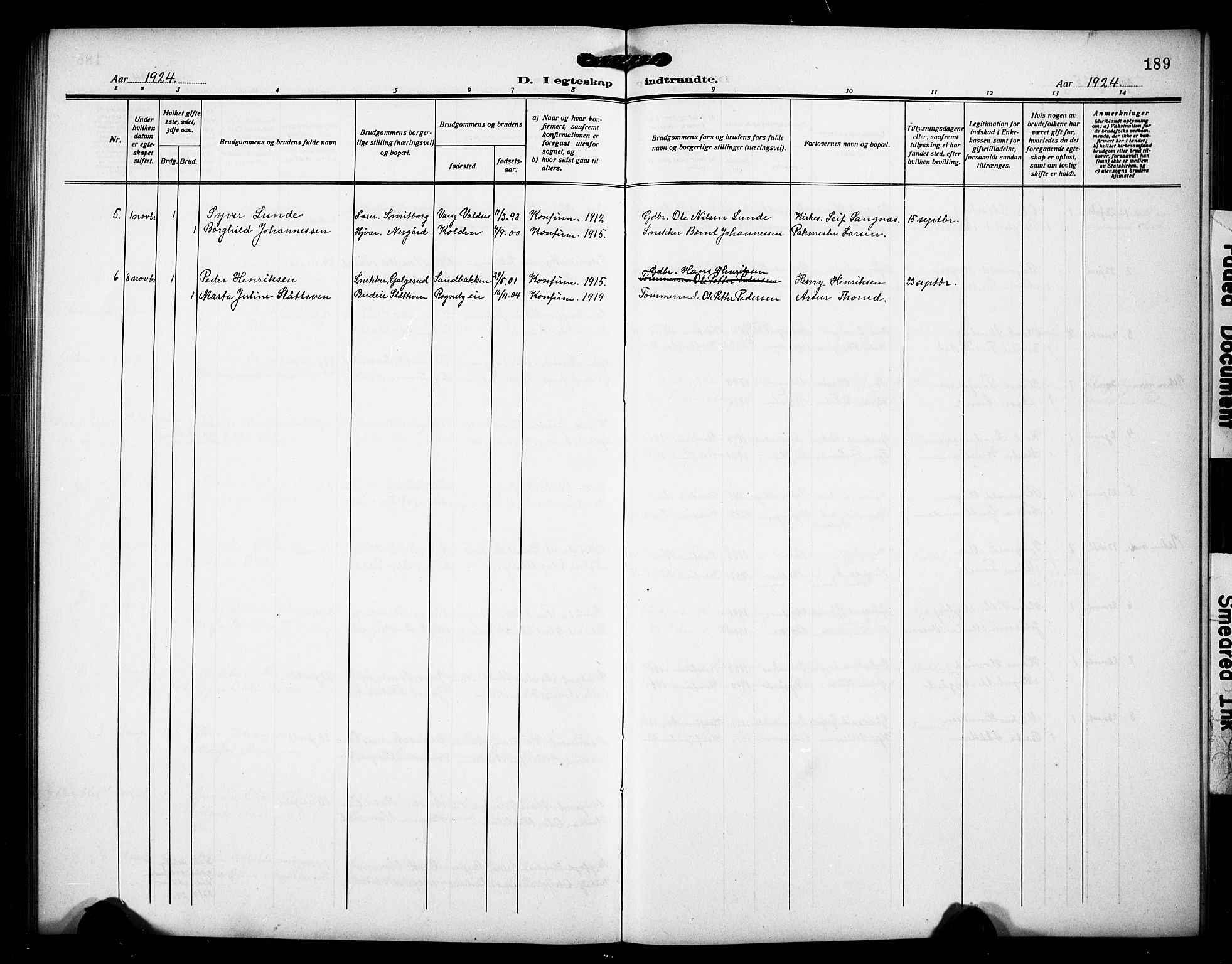 Østre Toten prestekontor, SAH/PREST-104/H/Ha/Hab/L0008: Parish register (copy) no. 8, 1913-1929, p. 189