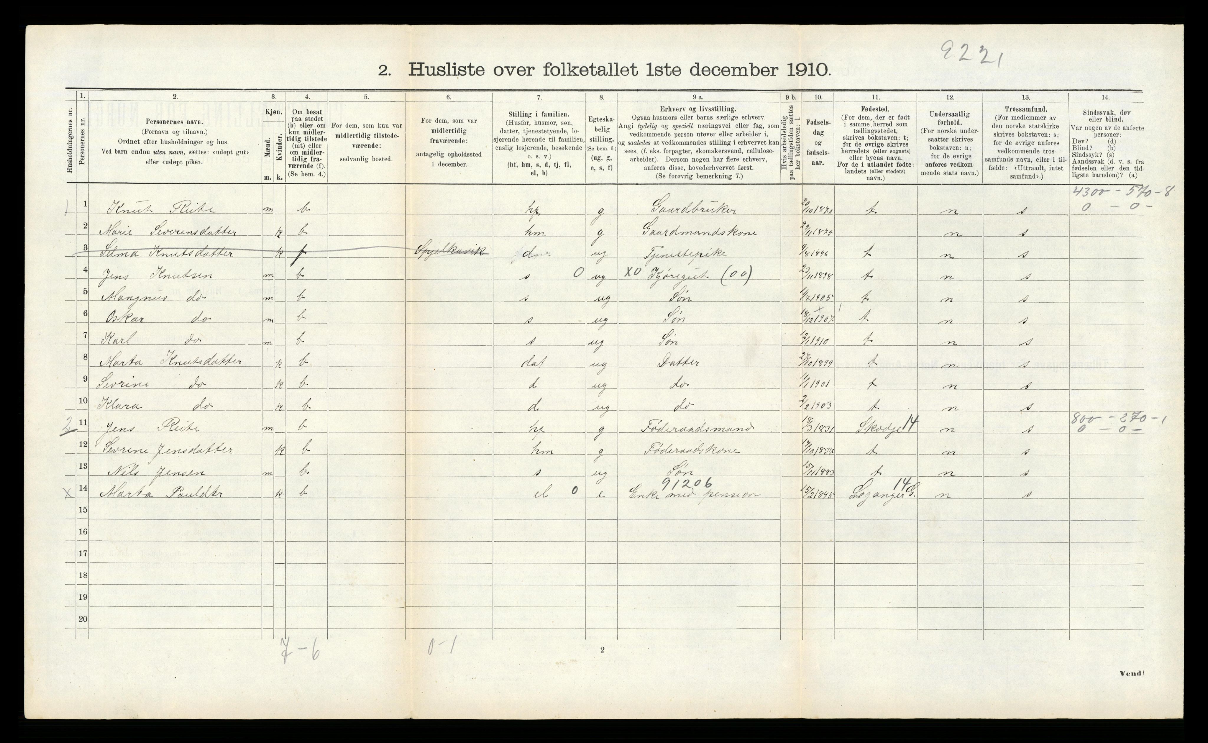 RA, 1910 census for Borgund, 1910, p. 398