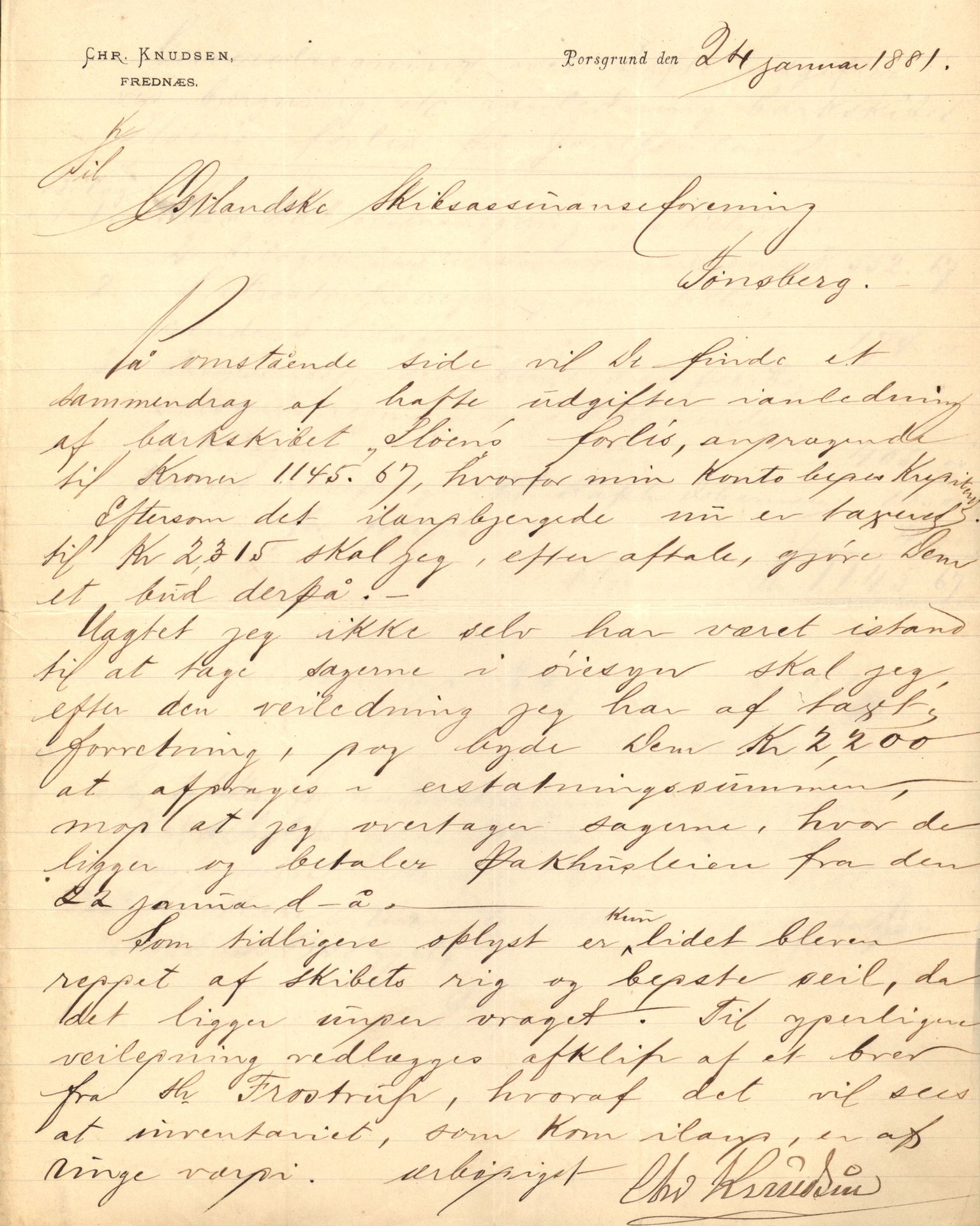Pa 63 - Østlandske skibsassuranceforening, VEMU/A-1079/G/Ga/L0012/0003: Havaridokumenter / Pløen, 1880