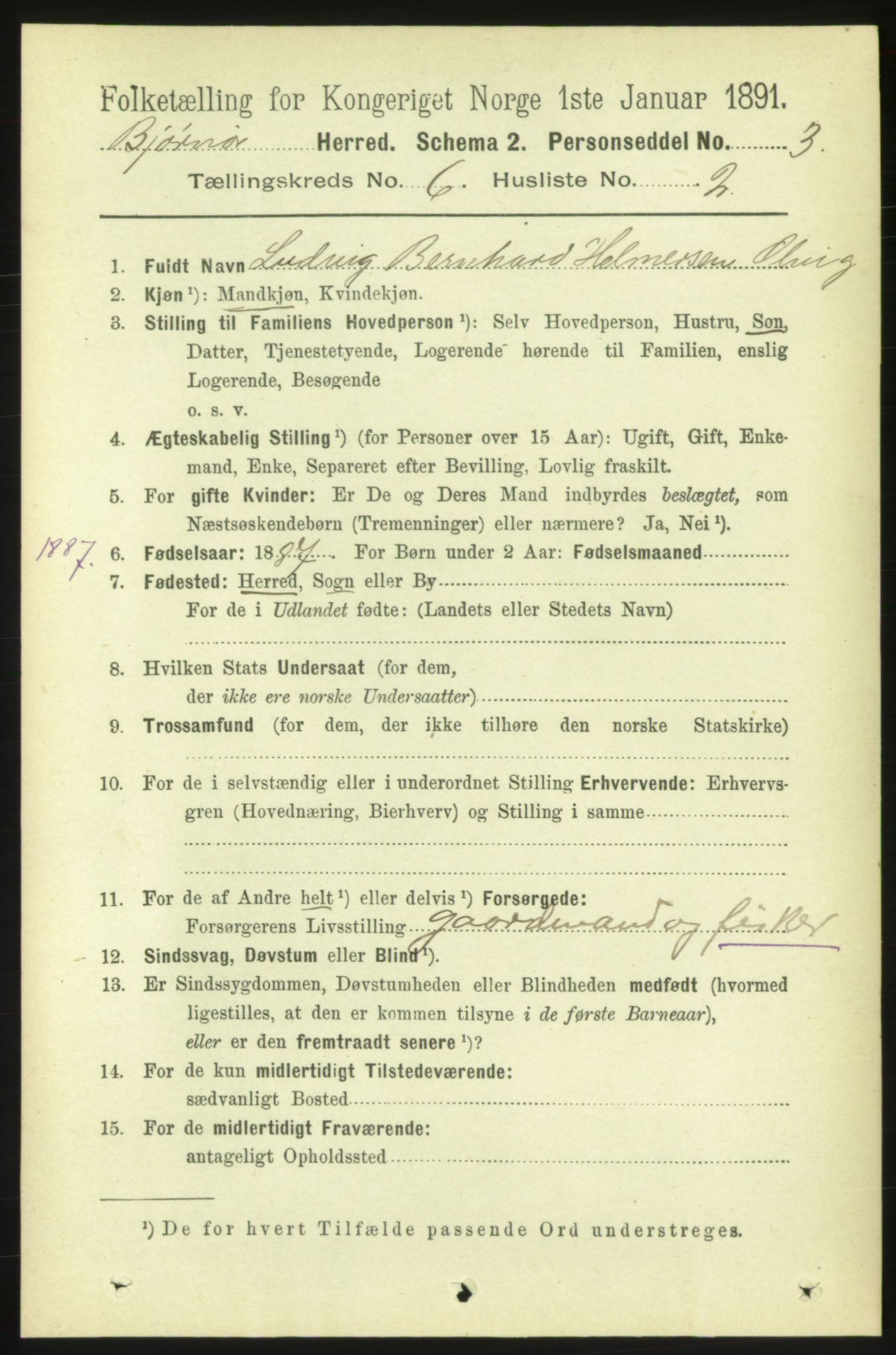 RA, 1891 census for 1632 Bjørnør, 1891, p. 2591