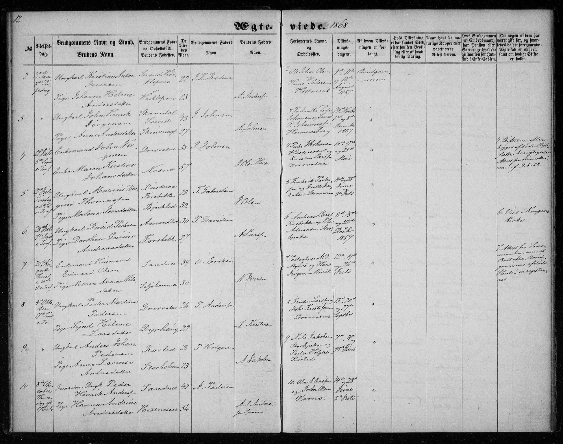 Ministerialprotokoller, klokkerbøker og fødselsregistre - Nordland, AV/SAT-A-1459/825/L0358: Parish register (official) no. 825A12, 1863-1878, p. 12