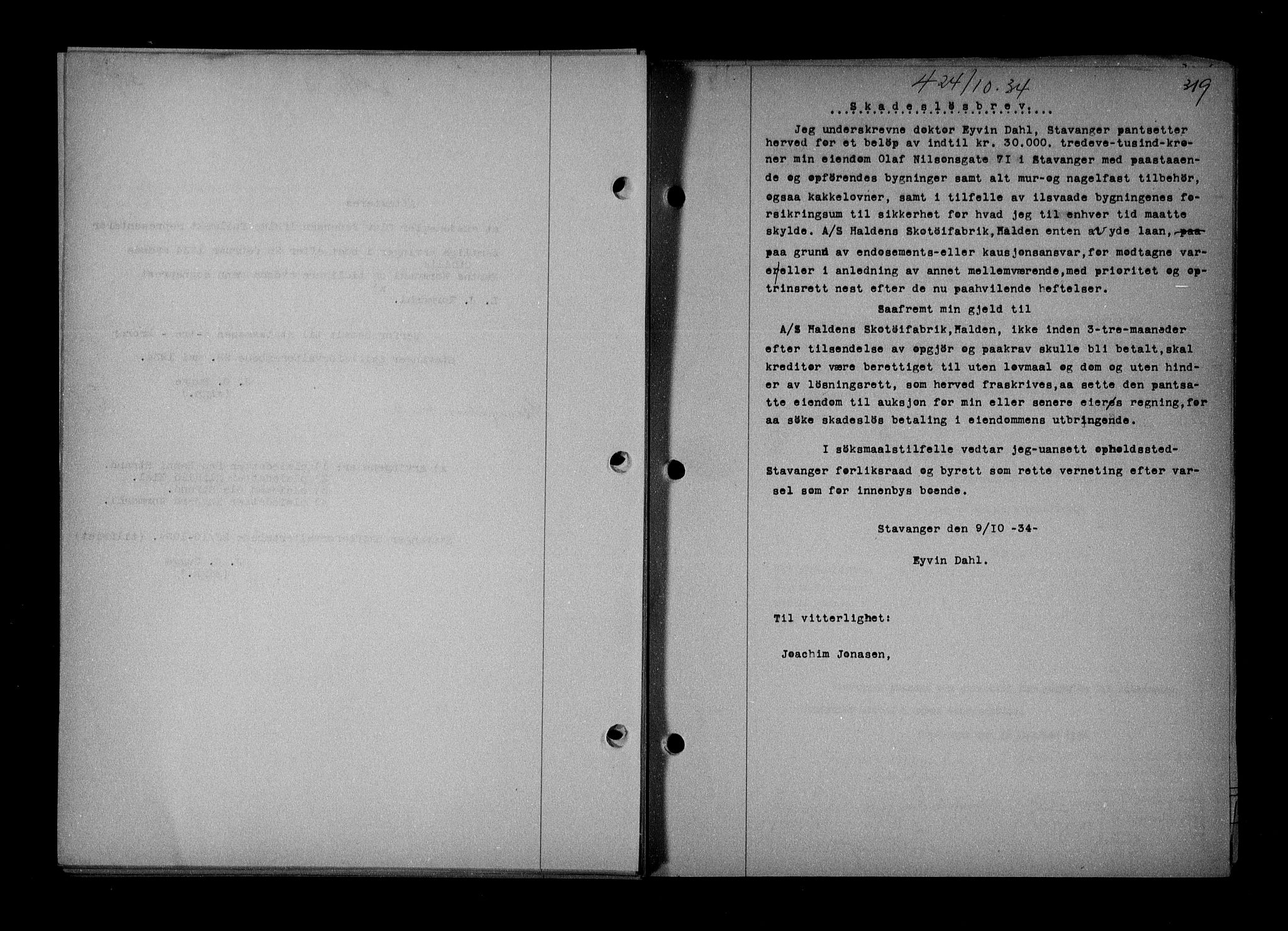 Stavanger byrett, AV/SAST-A-100455/001/4/41/410BB/L0007: Mortgage book no. 57, 1934-1934, Deed date: 24.10.1934