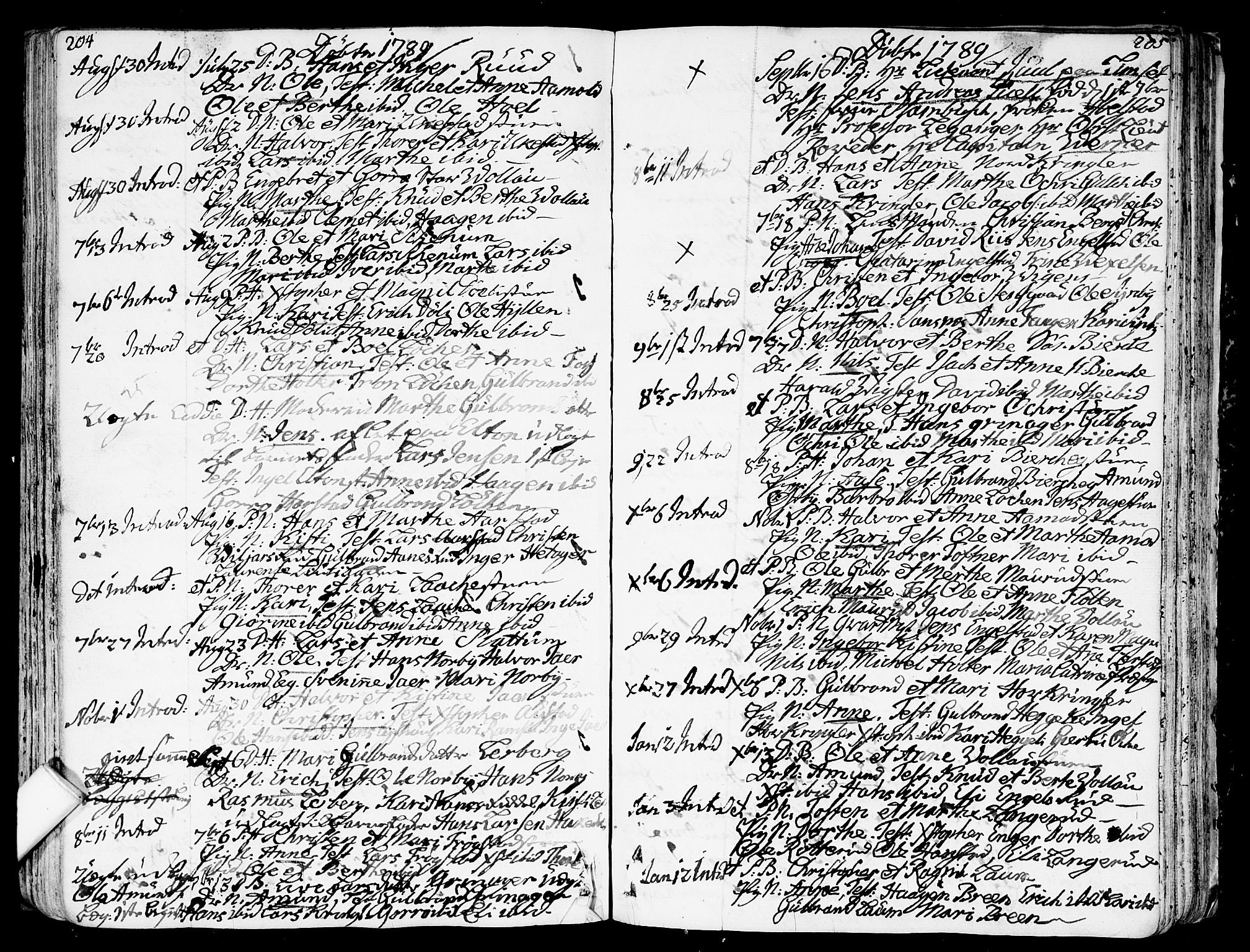 Nannestad prestekontor Kirkebøker, AV/SAO-A-10414a/F/Fa/L0007: Parish register (official) no. I 7, 1754-1791, p. 204-205