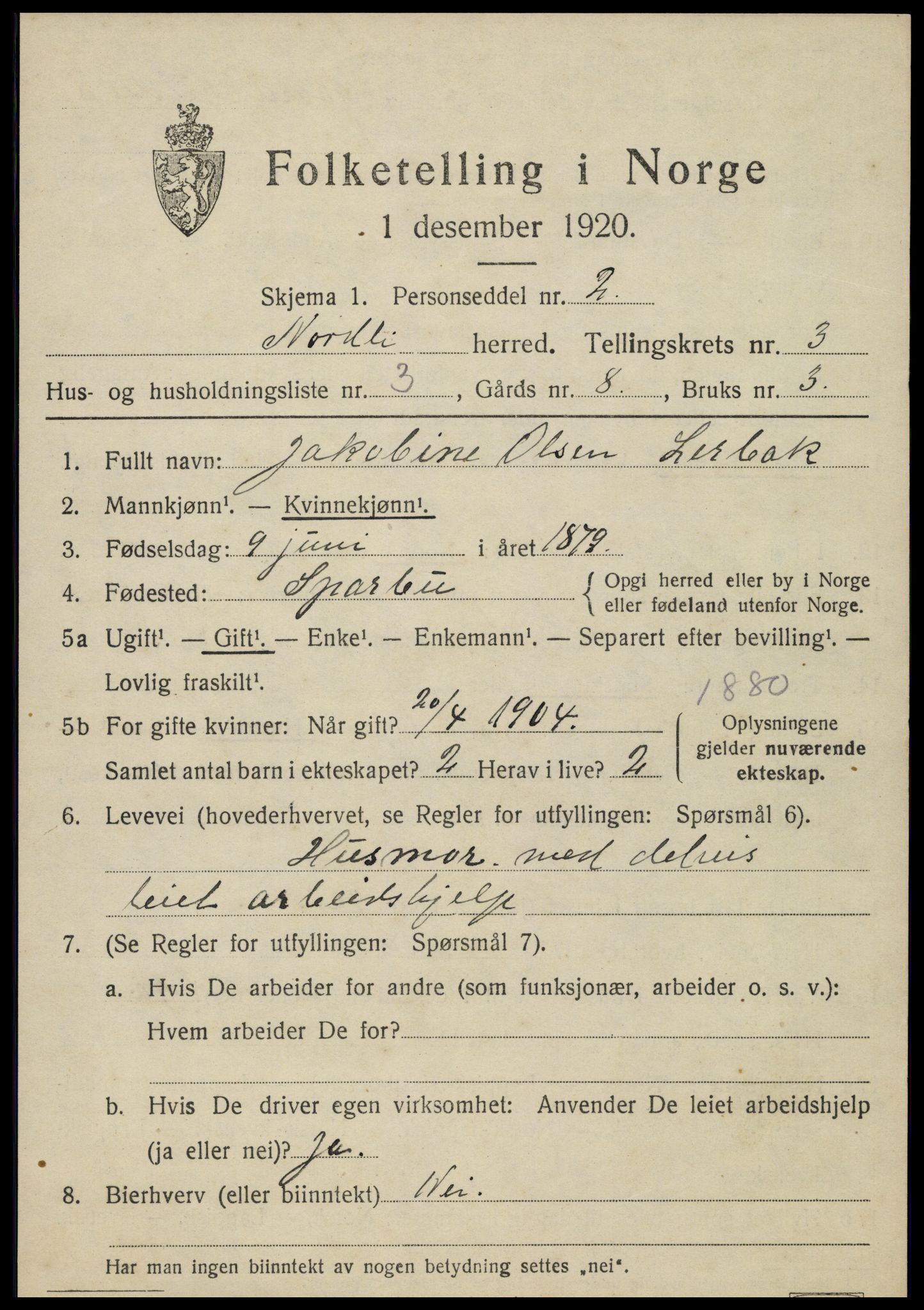 SAT, 1920 census for Nordli, 1920, p. 1433