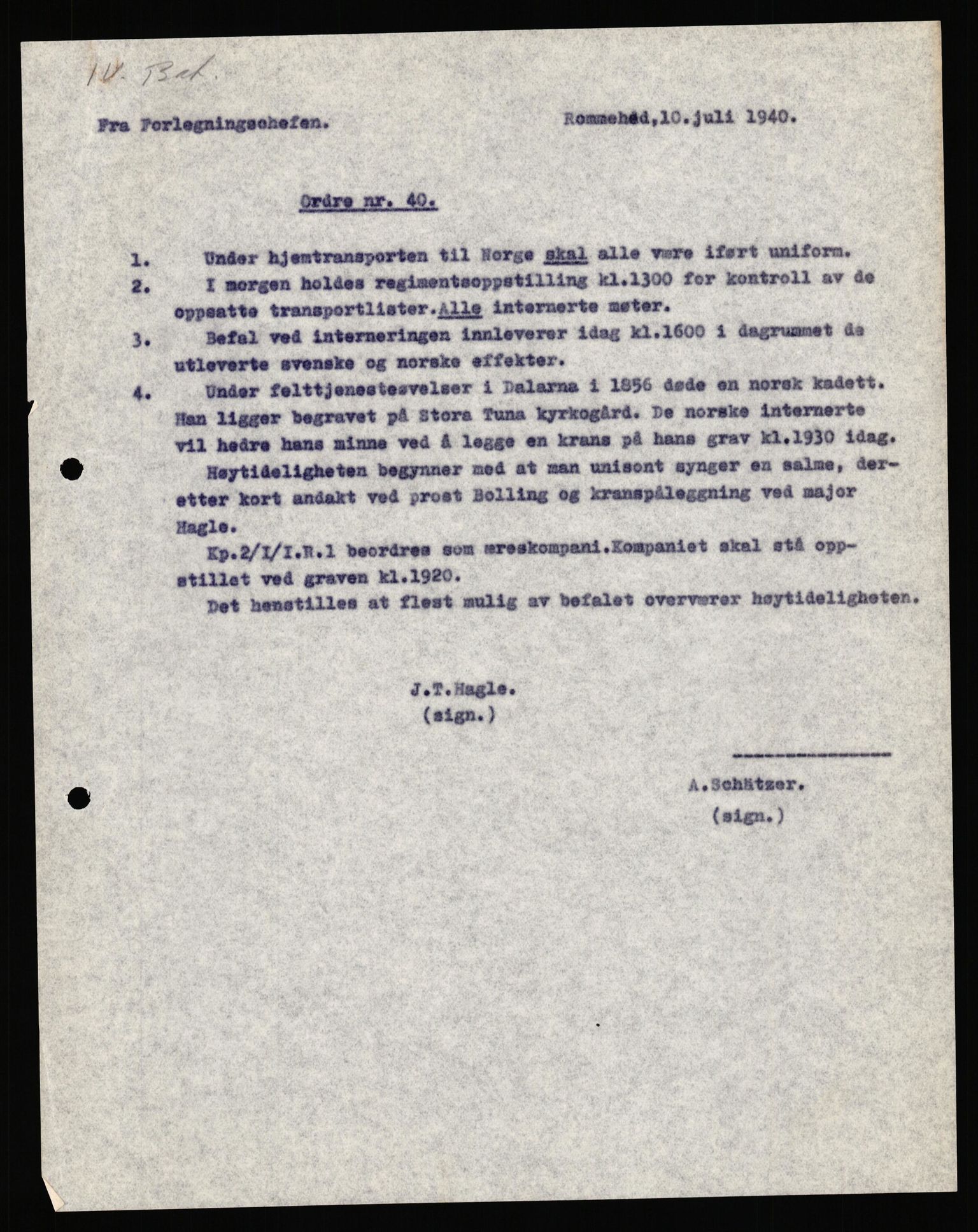 Forsvaret, Forsvarets krigshistoriske avdeling, AV/RA-RAFA-2017/Y/Yf/L0205: II-C-11-2110 - Norske internert i Sverige 1940, 1940, p. 30