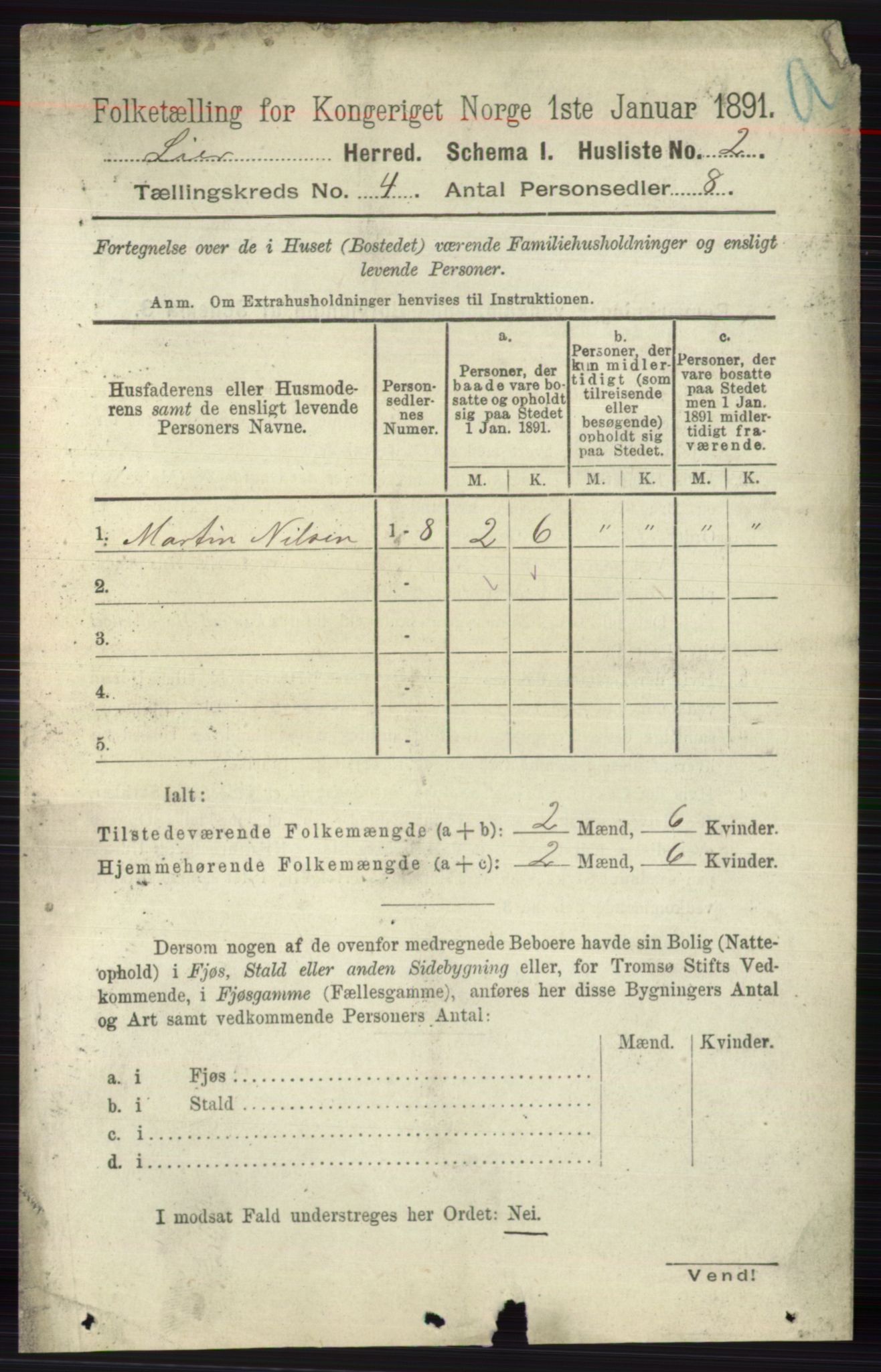 RA, 1891 census for 0626 Lier, 1891, p. 2808