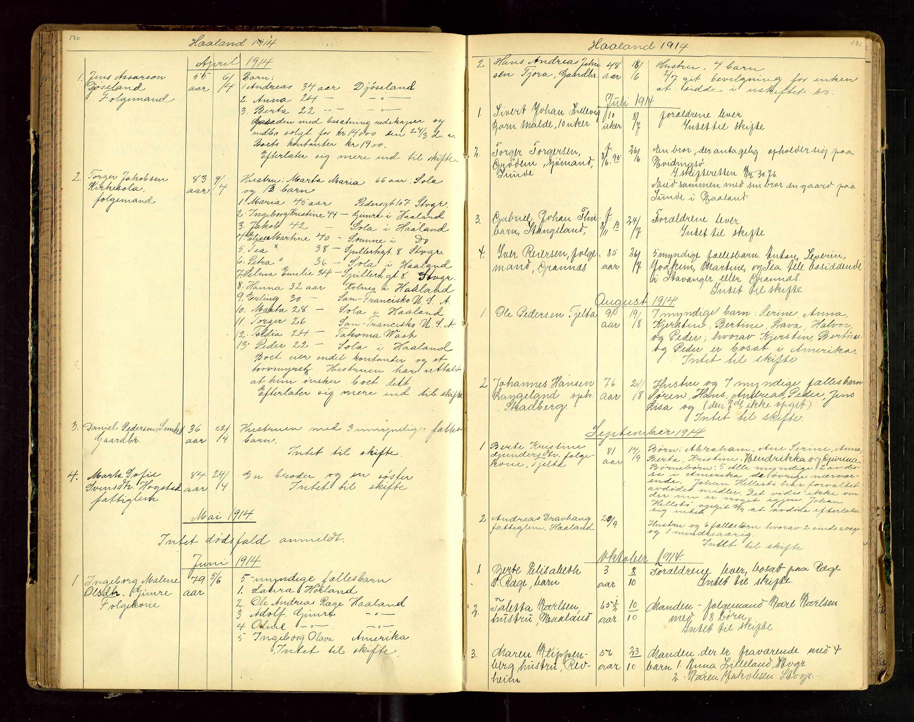 Jæren sorenskriveri, AV/SAST-A-100310/01/5/52/52B/L0003: DØDSFALLPROTOKOLL, 1910-1916, p. 130-131