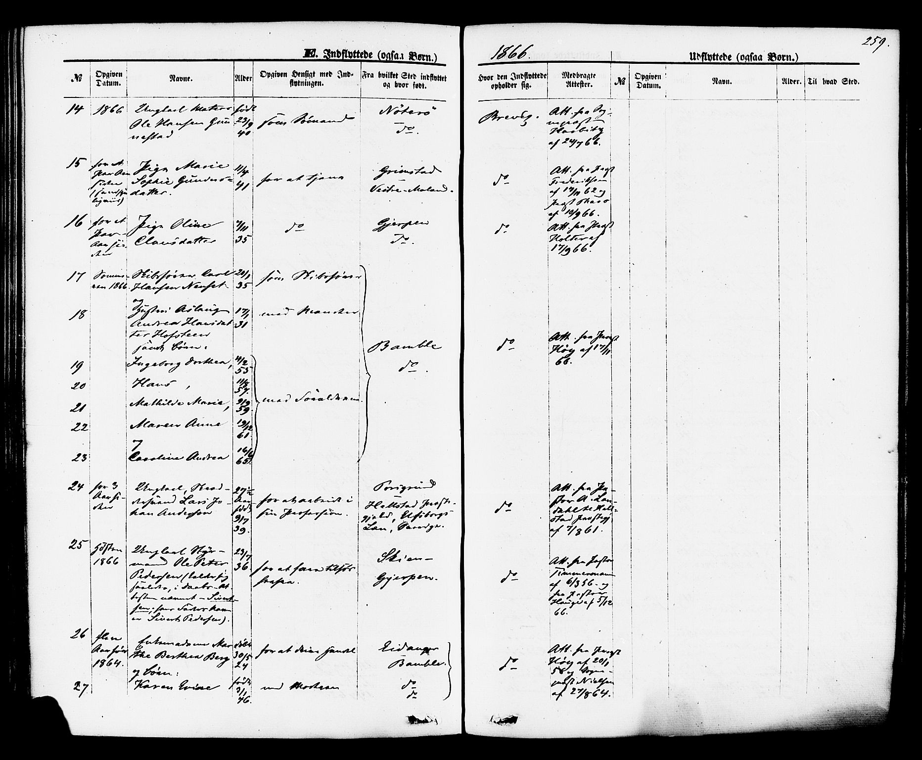 Brevik kirkebøker, SAKO/A-255/F/Fa/L0006: Parish register (official) no. 6, 1866-1881, p. 259