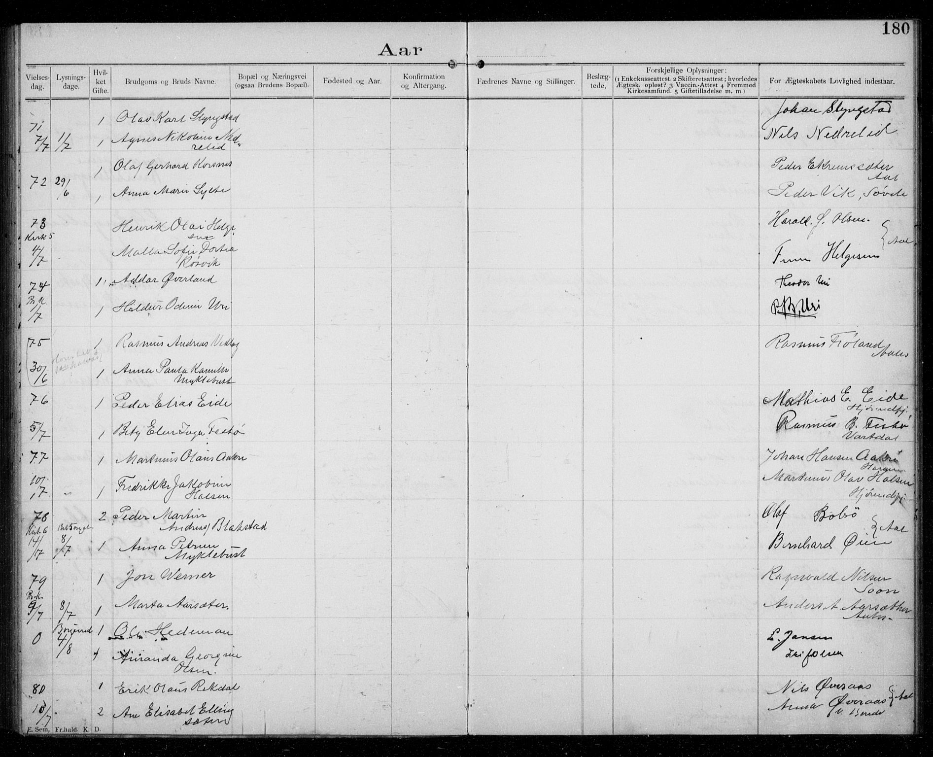 Ministerialprotokoller, klokkerbøker og fødselsregistre - Møre og Romsdal, AV/SAT-A-1454/529/L0458: Banns register no. 529A08, 1901-1918, p. 180