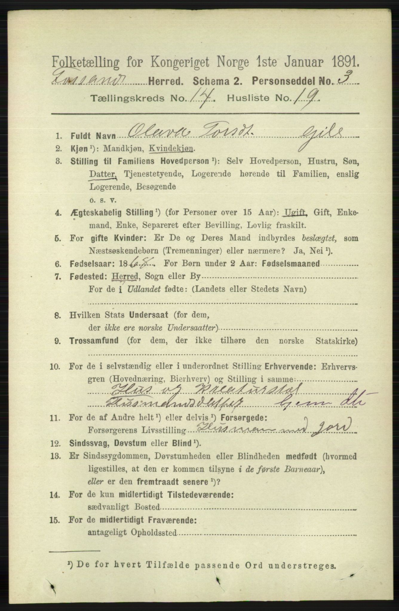 RA, 1891 census for 1129 Forsand, 1891, p. 2357