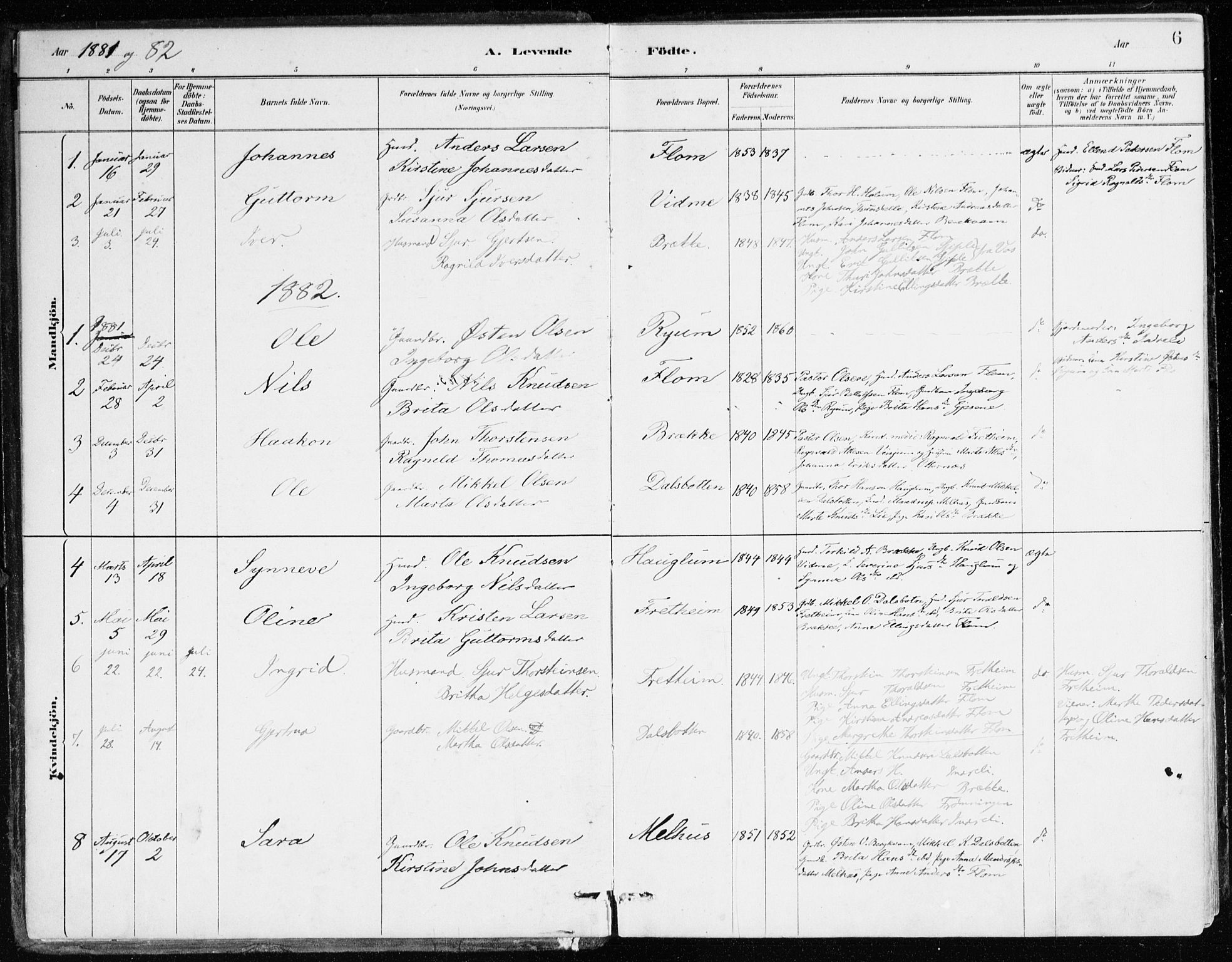 Aurland sokneprestembete, SAB/A-99937/H/Ha/Hac/L0001: Parish register (official) no. C 1, 1880-1921, p. 6