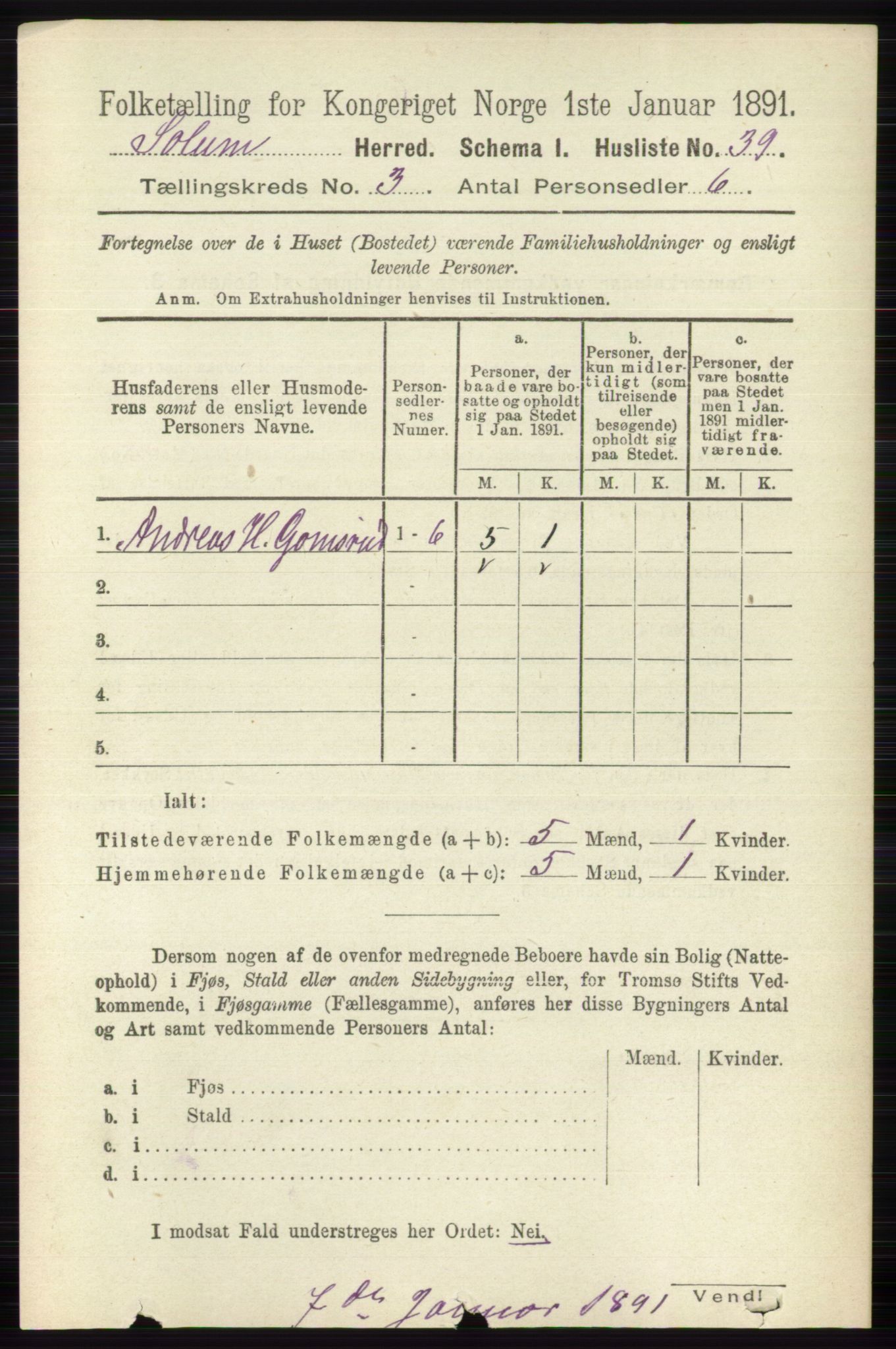 RA, 1891 census for 0818 Solum, 1891, p. 343