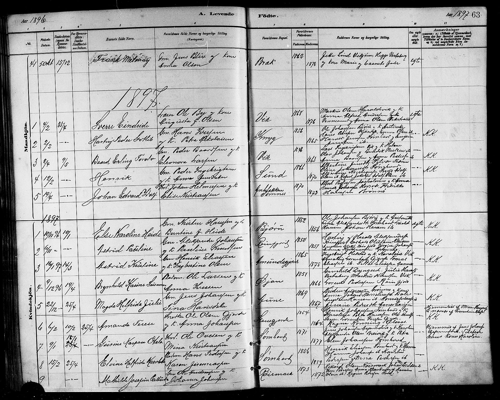 Ministerialprotokoller, klokkerbøker og fødselsregistre - Nordland, SAT/A-1459/812/L0188: Parish register (copy) no. 812C06, 1884-1912, p. 63