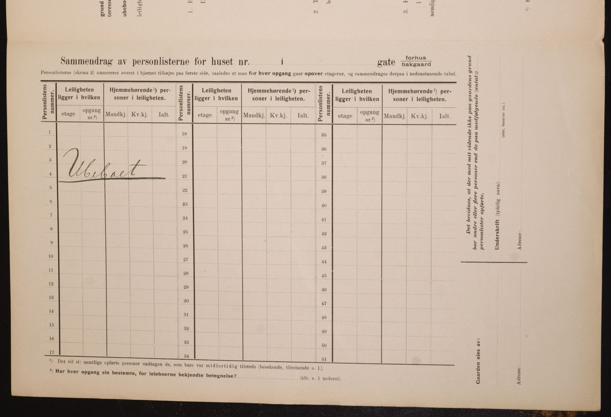 OBA, Municipal Census 1910 for Kristiania, 1910, p. 16534