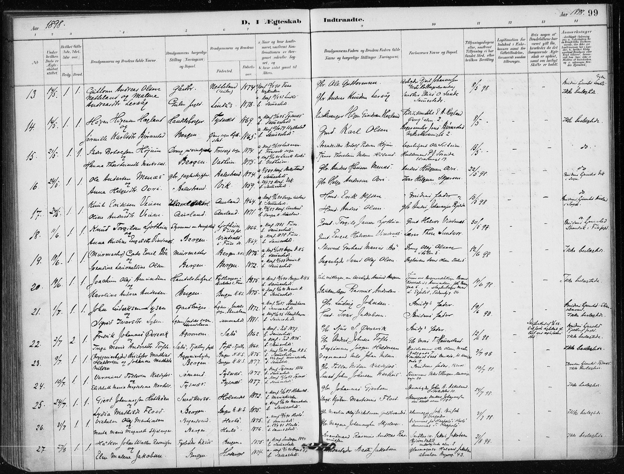 Mariakirken Sokneprestembete, AV/SAB-A-76901/H/Haa/L0013: Parish register (official) no. C 1, 1889-1900, p. 99