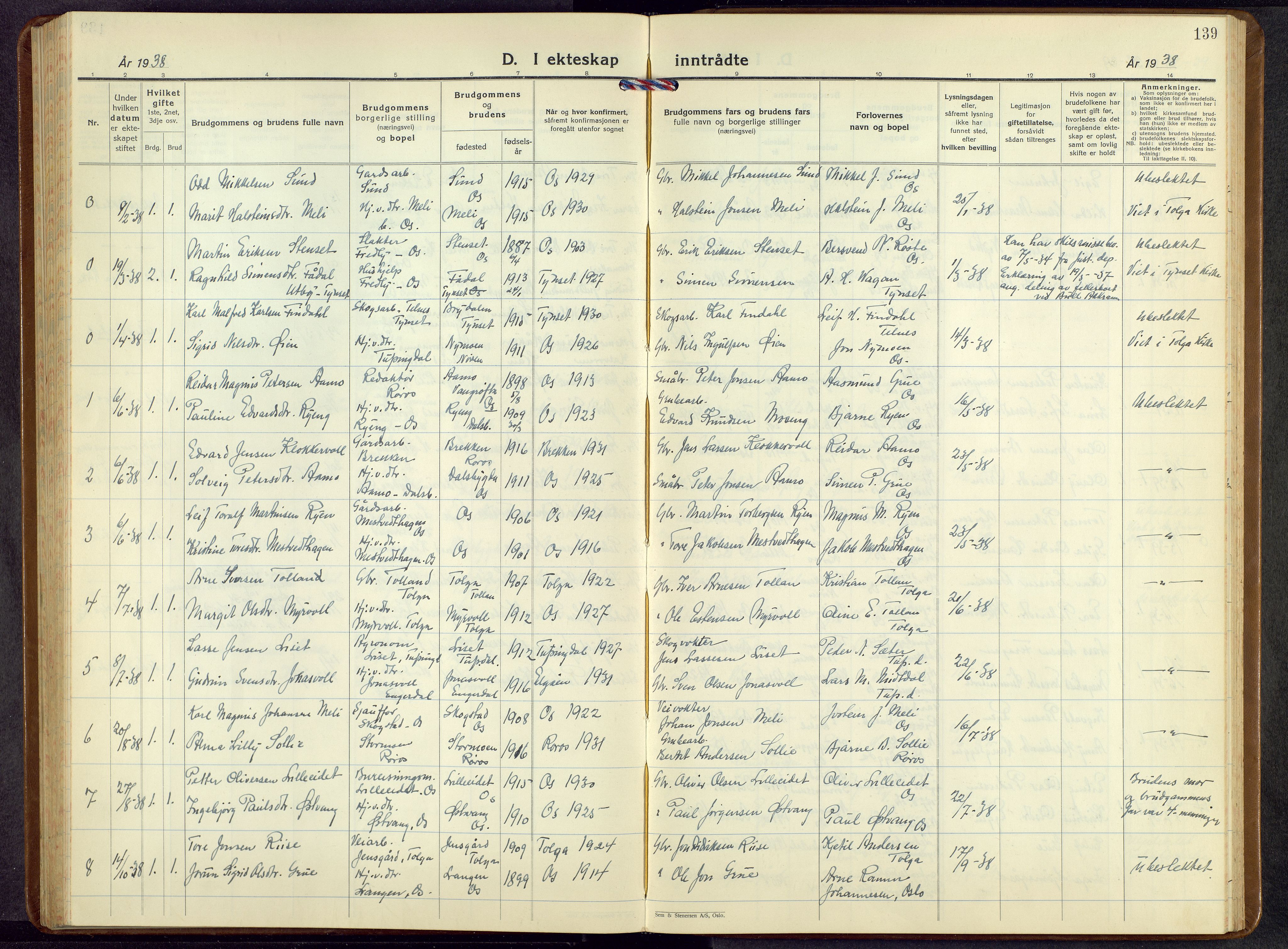Tolga prestekontor, AV/SAH-PREST-062/L/L0019: Parish register (copy) no. 19, 1936-1958, p. 139