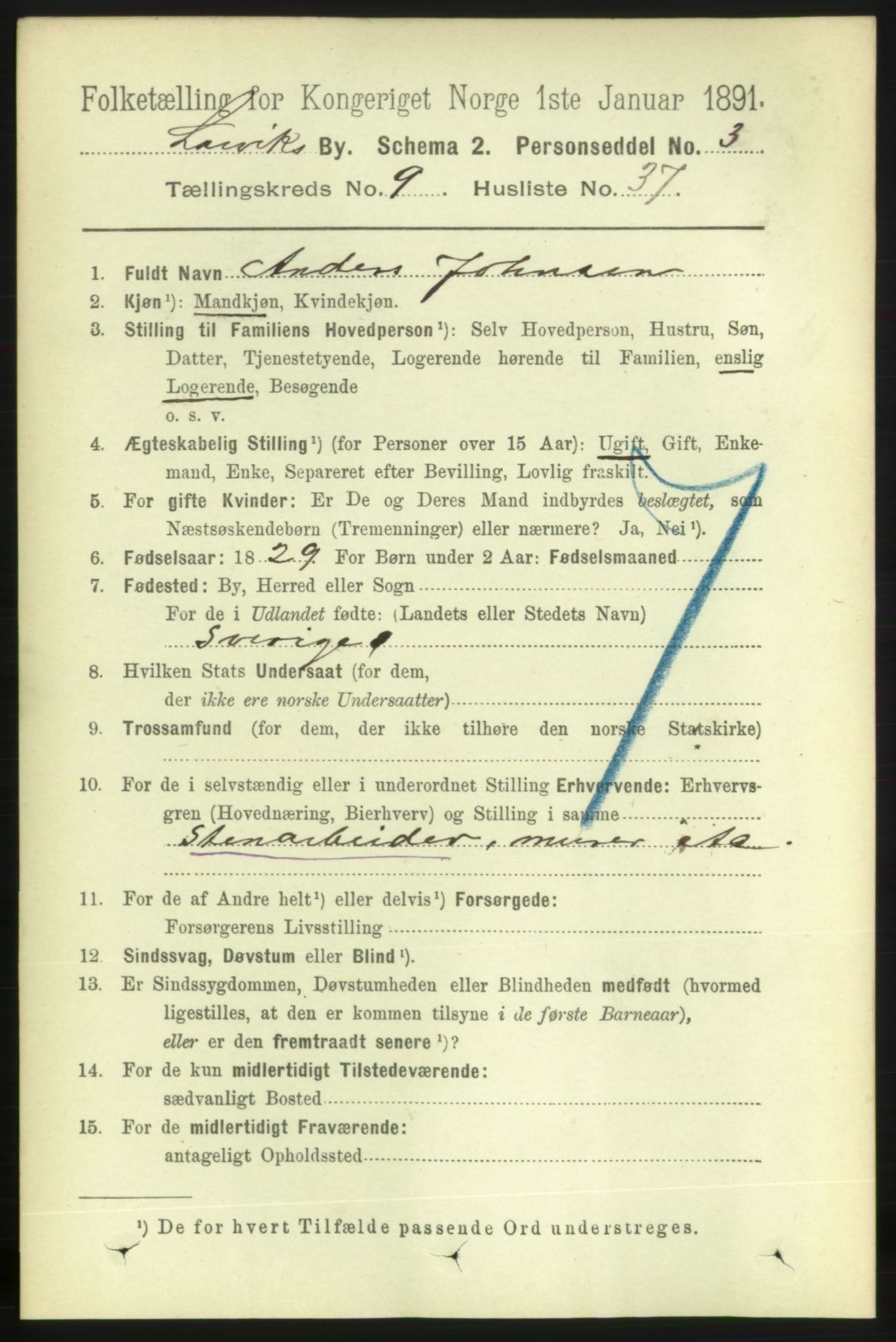 RA, 1891 census for 0707 Larvik, 1891, p. 8861