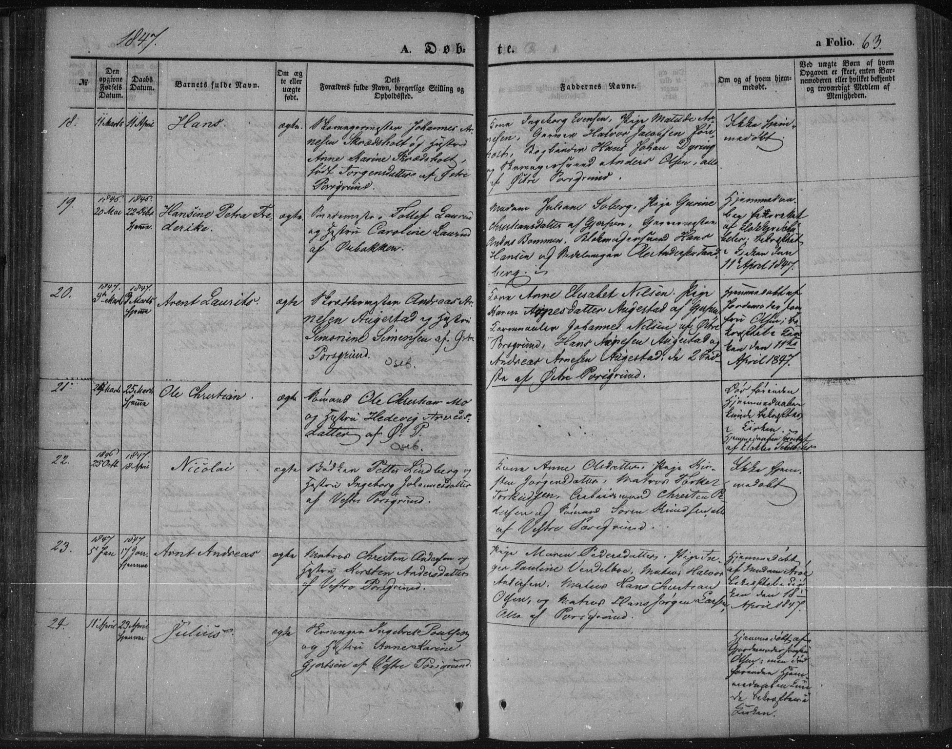 Porsgrunn kirkebøker , SAKO/A-104/F/Fa/L0006: Parish register (official) no. 6, 1841-1857, p. 63