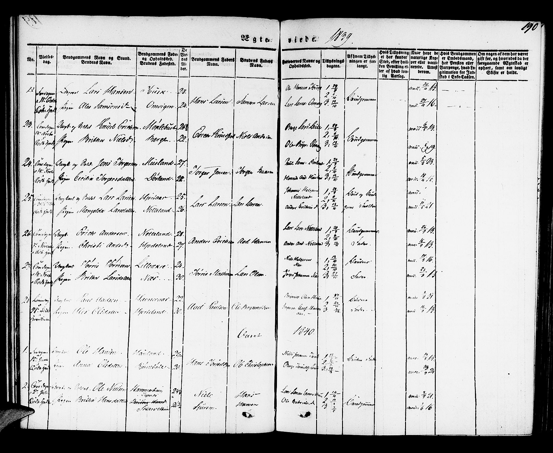 Kvinnherad sokneprestembete, SAB/A-76401/H/Haa: Parish register (official) no. A 6, 1835-1843, p. 190