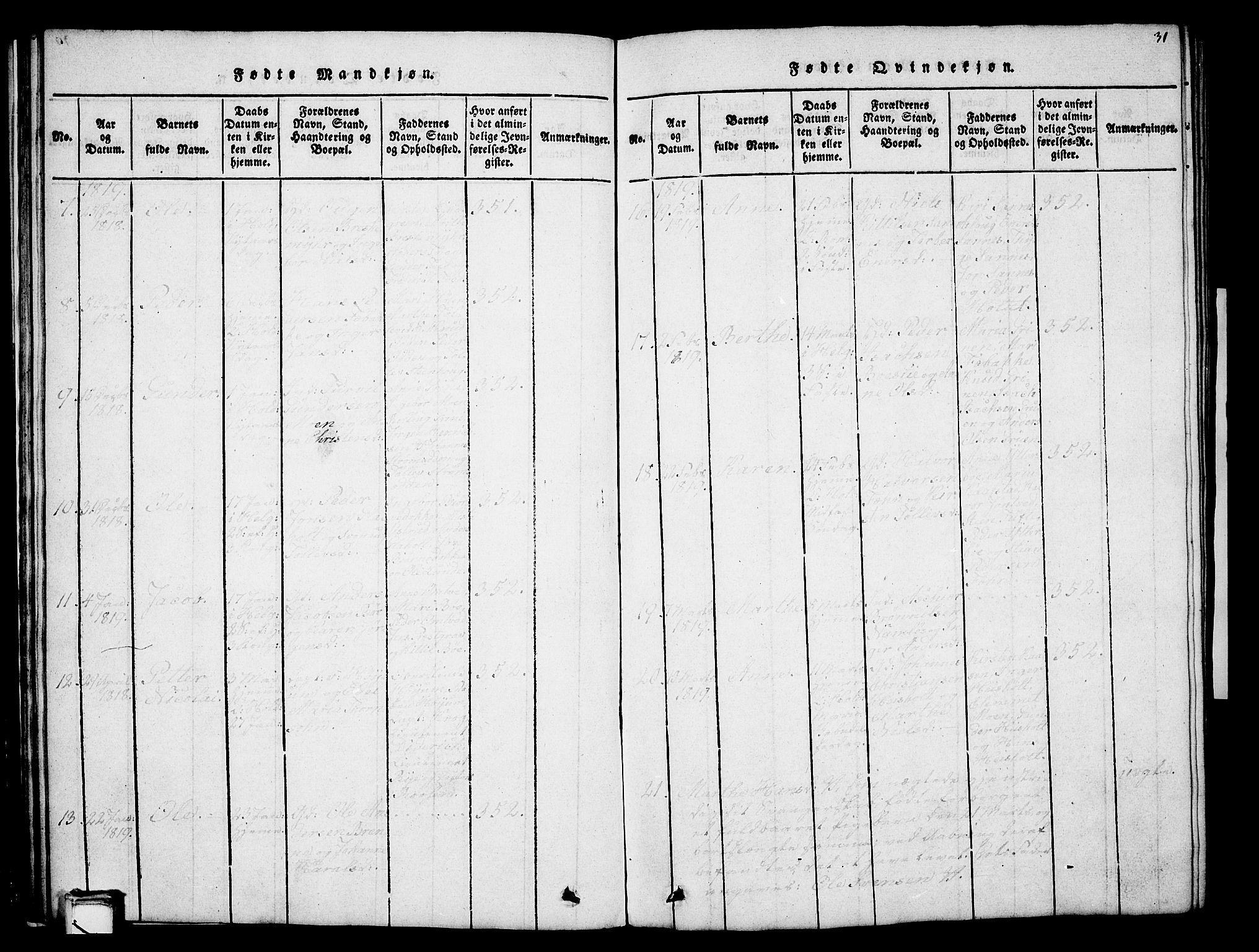 Holla kirkebøker, AV/SAKO-A-272/G/Ga/L0001: Parish register (copy) no. I 1, 1814-1830, p. 31