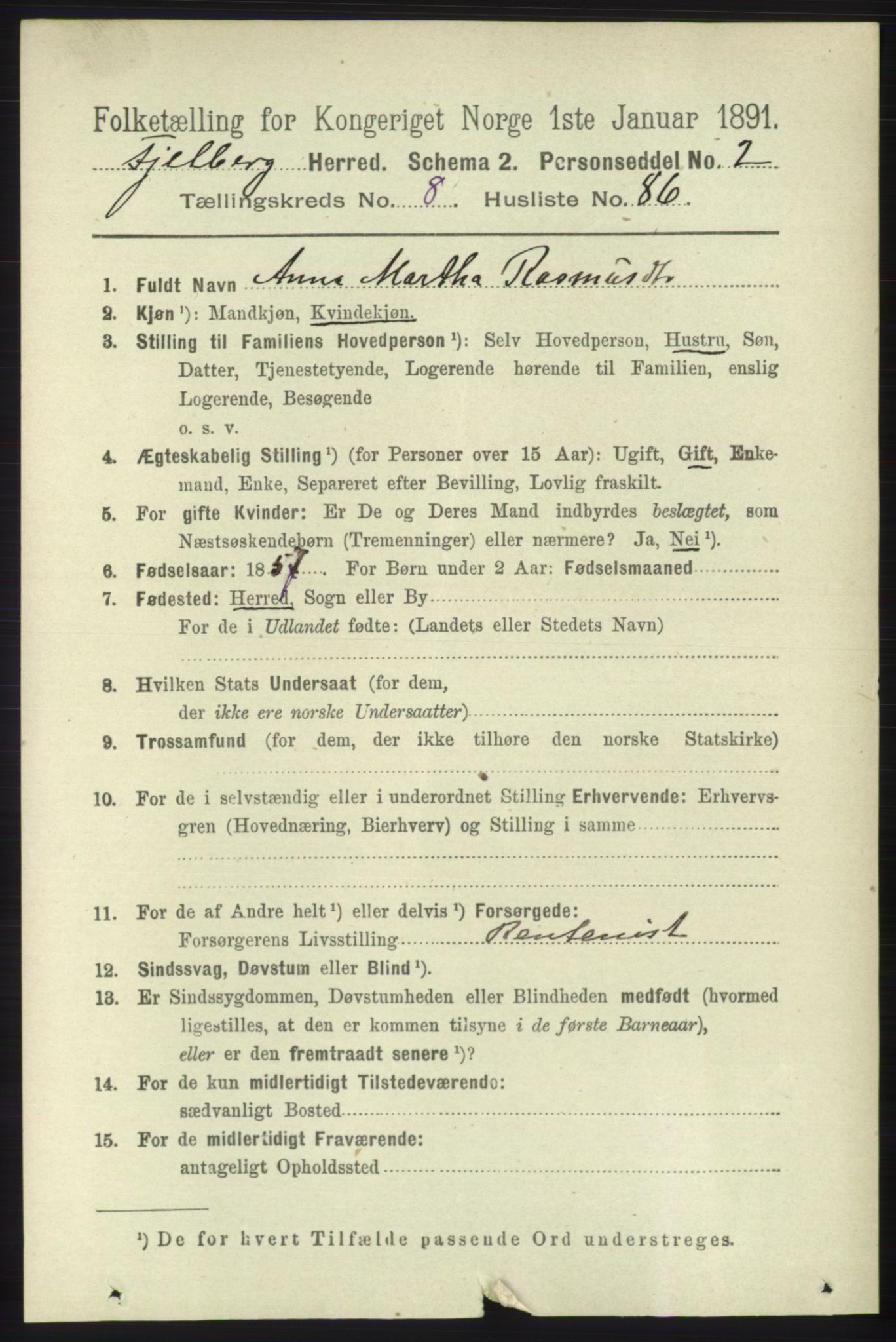 RA, 1891 census for 1213 Fjelberg, 1891, p. 3351