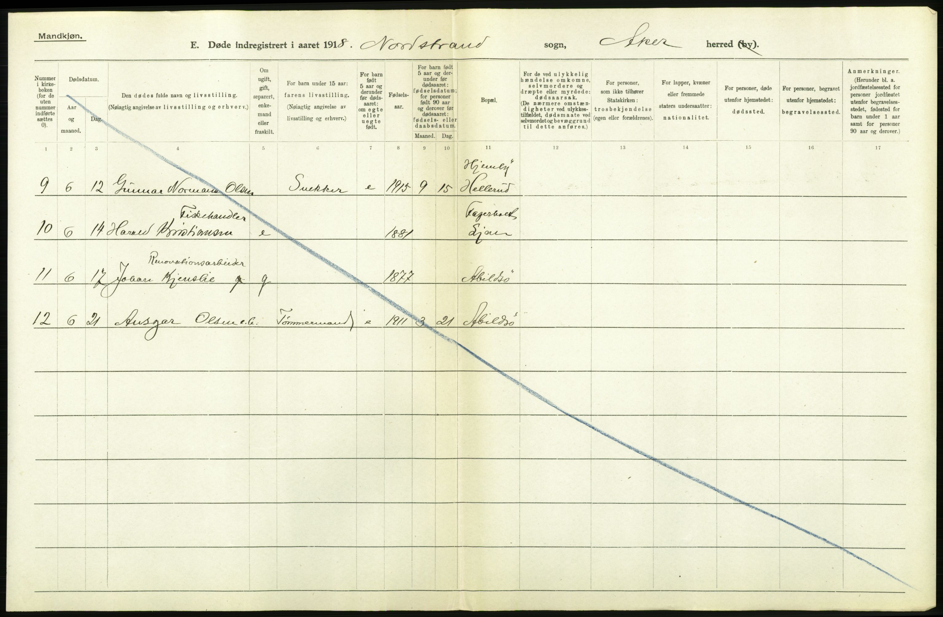 Statistisk sentralbyrå, Sosiodemografiske emner, Befolkning, AV/RA-S-2228/D/Df/Dfb/Dfbh/L0006: Akershus fylke: Døde. Bygder og byer., 1918, p. 104