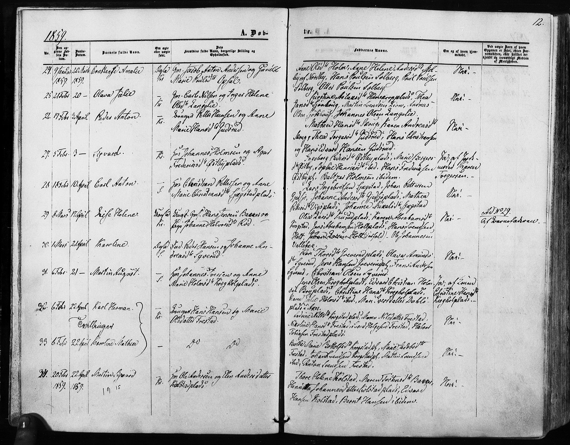 Kråkstad prestekontor Kirkebøker, SAO/A-10125a/F/Fa/L0007: Parish register (official) no. I 7, 1858-1870, p. 12
