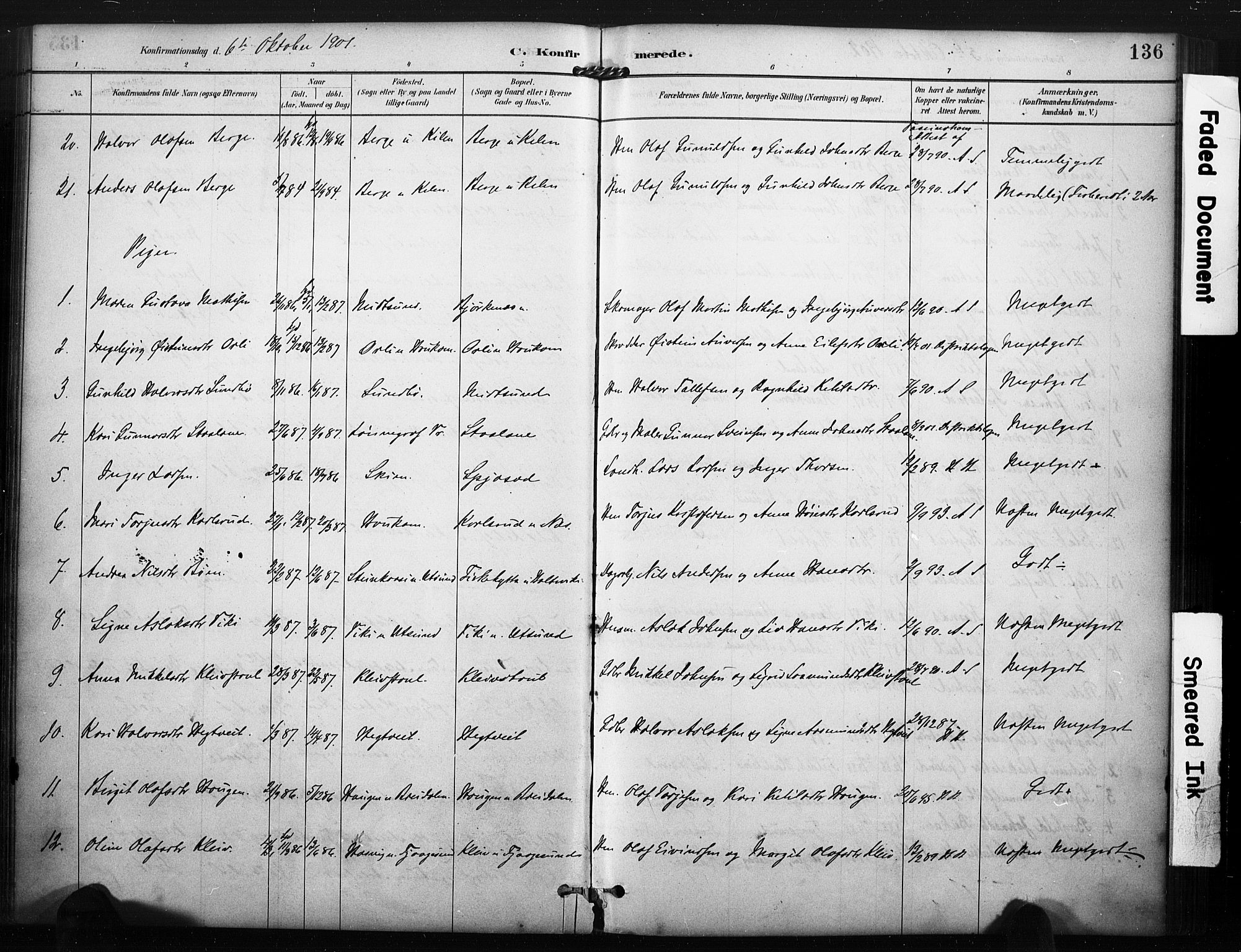 Kviteseid kirkebøker, AV/SAKO-A-276/F/Fa/L0008: Parish register (official) no. I 8, 1882-1903, p. 136