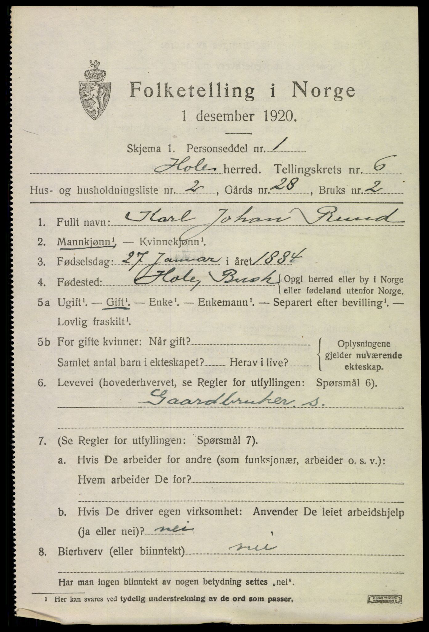 SAKO, 1920 census for Hole, 1920, p. 3561