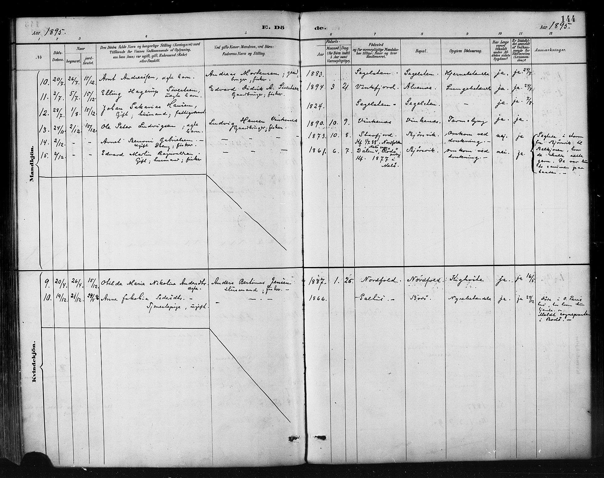 Ministerialprotokoller, klokkerbøker og fødselsregistre - Nordland, AV/SAT-A-1459/858/L0831: Parish register (official) no. 858A01, 1884-1902, p. 144