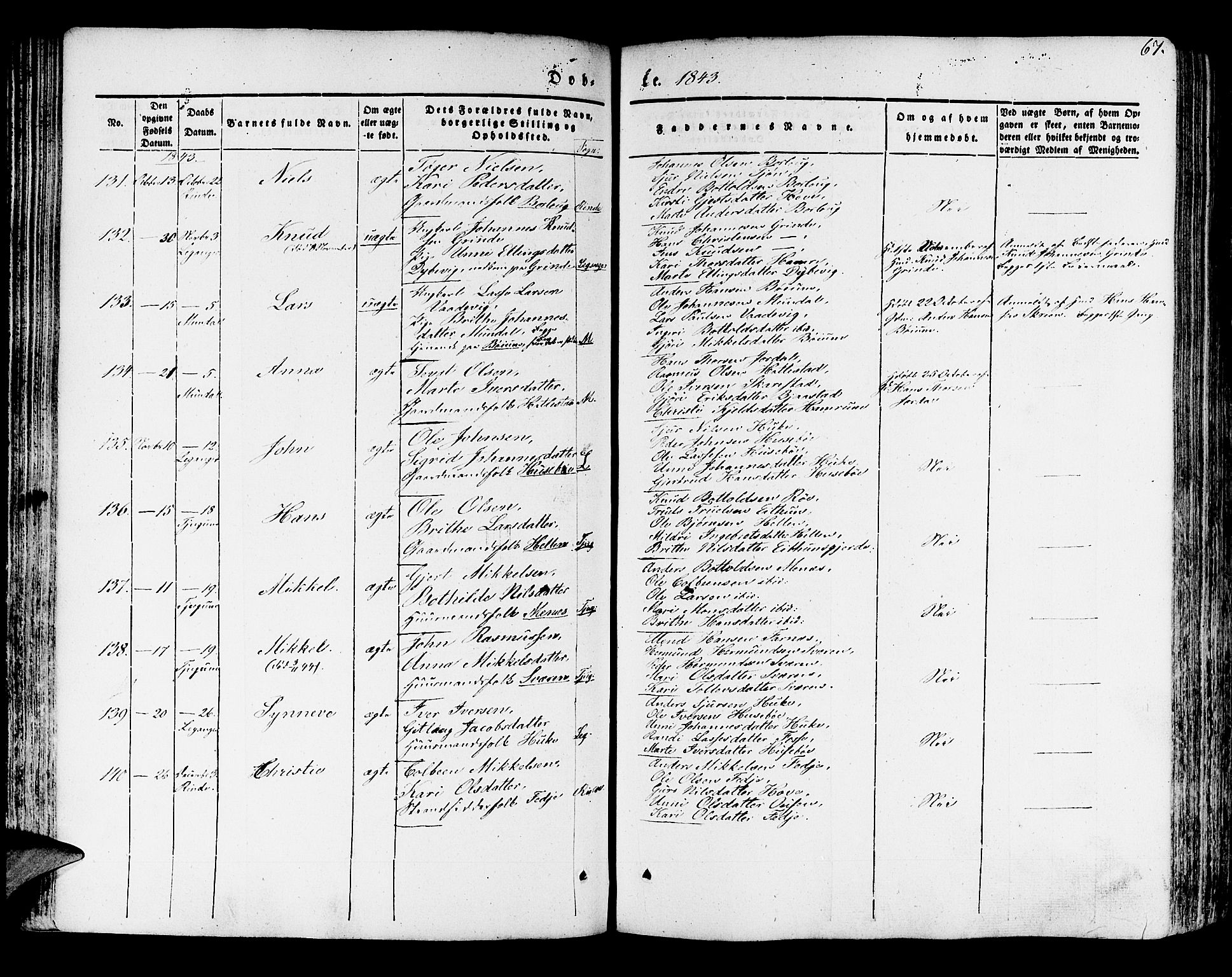 Leikanger sokneprestembete, SAB/A-81001: Parish register (official) no. A 7, 1838-1851, p. 67