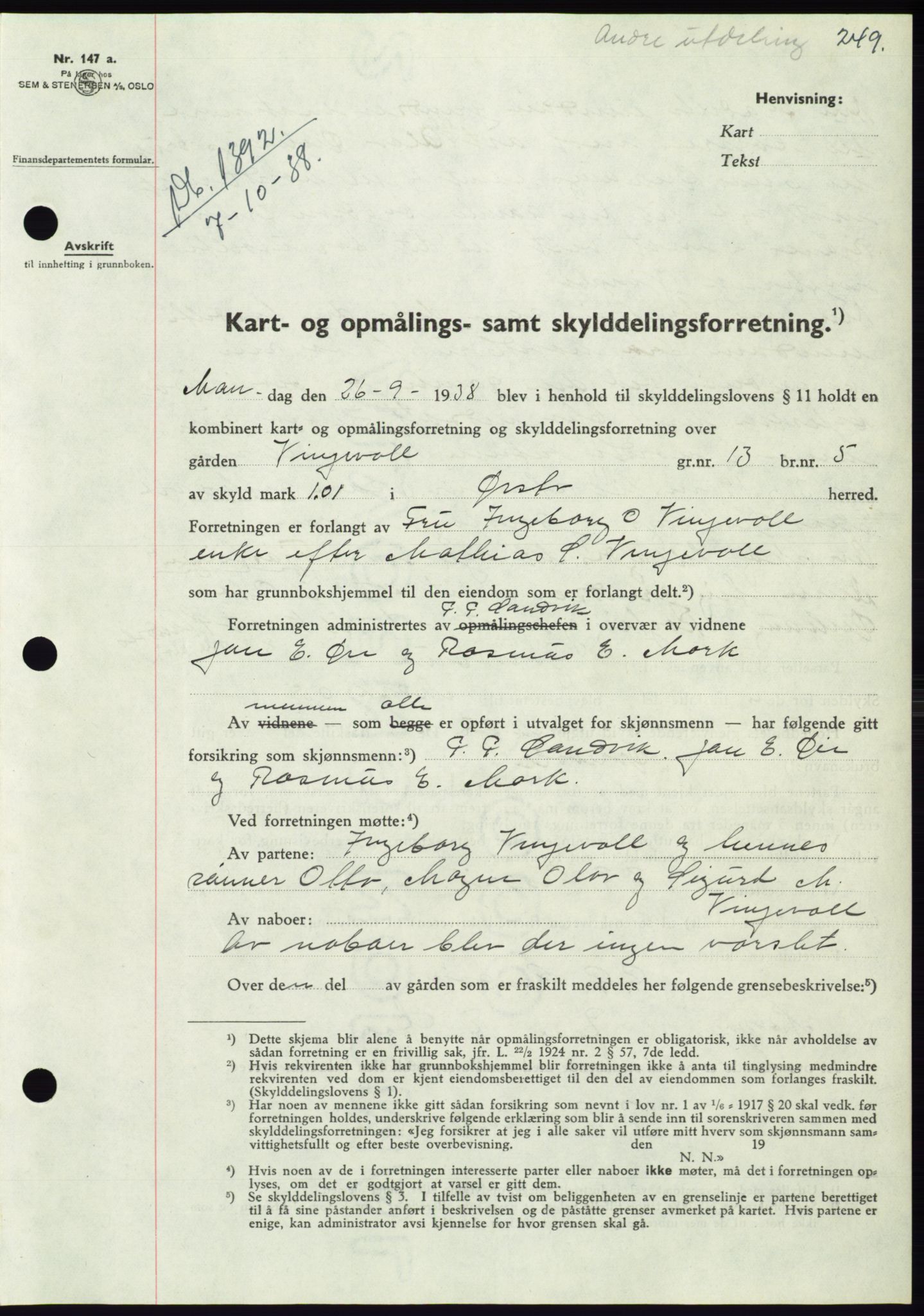 Søre Sunnmøre sorenskriveri, AV/SAT-A-4122/1/2/2C/L0066: Mortgage book no. 60, 1938-1938, Diary no: : 1392/1938