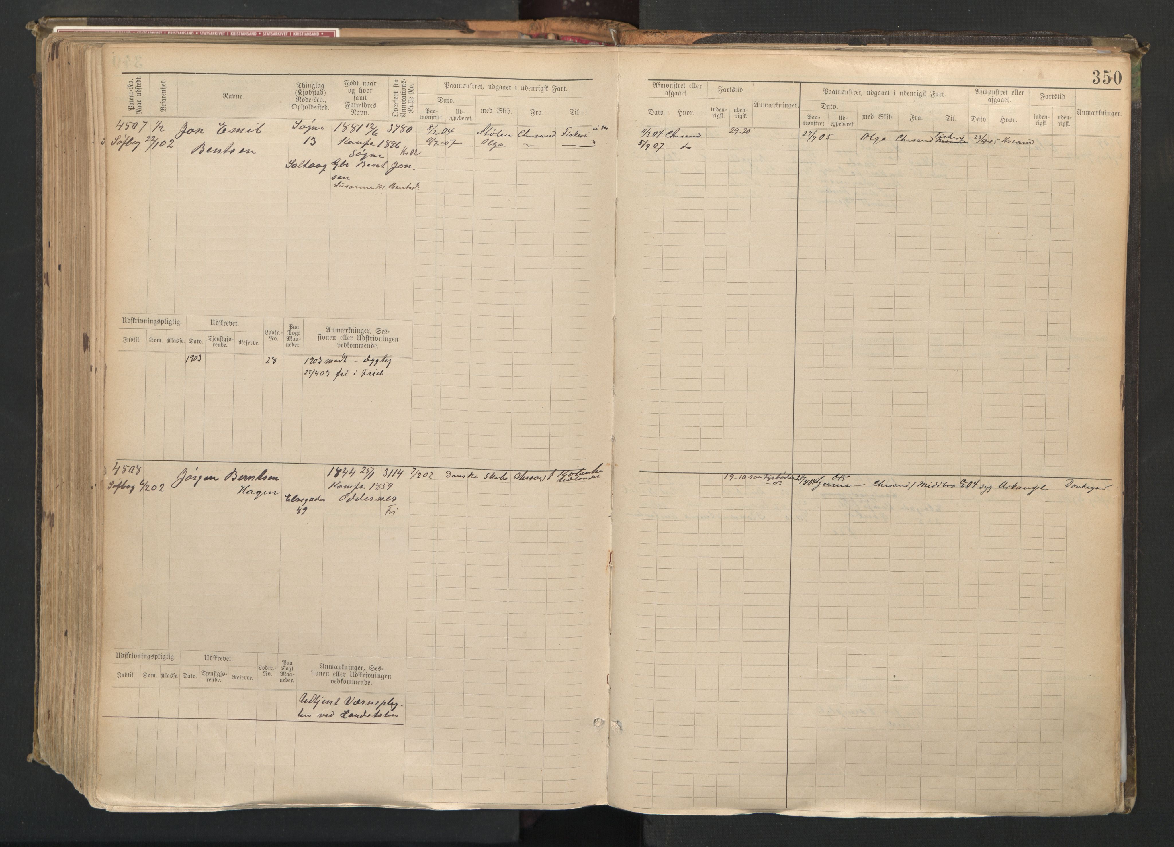 Kristiansand mønstringskrets, AV/SAK-2031-0015/F/Fb/L0008: Hovedrulle nr 3811-4580, I-15, 1893-1940, p. 362