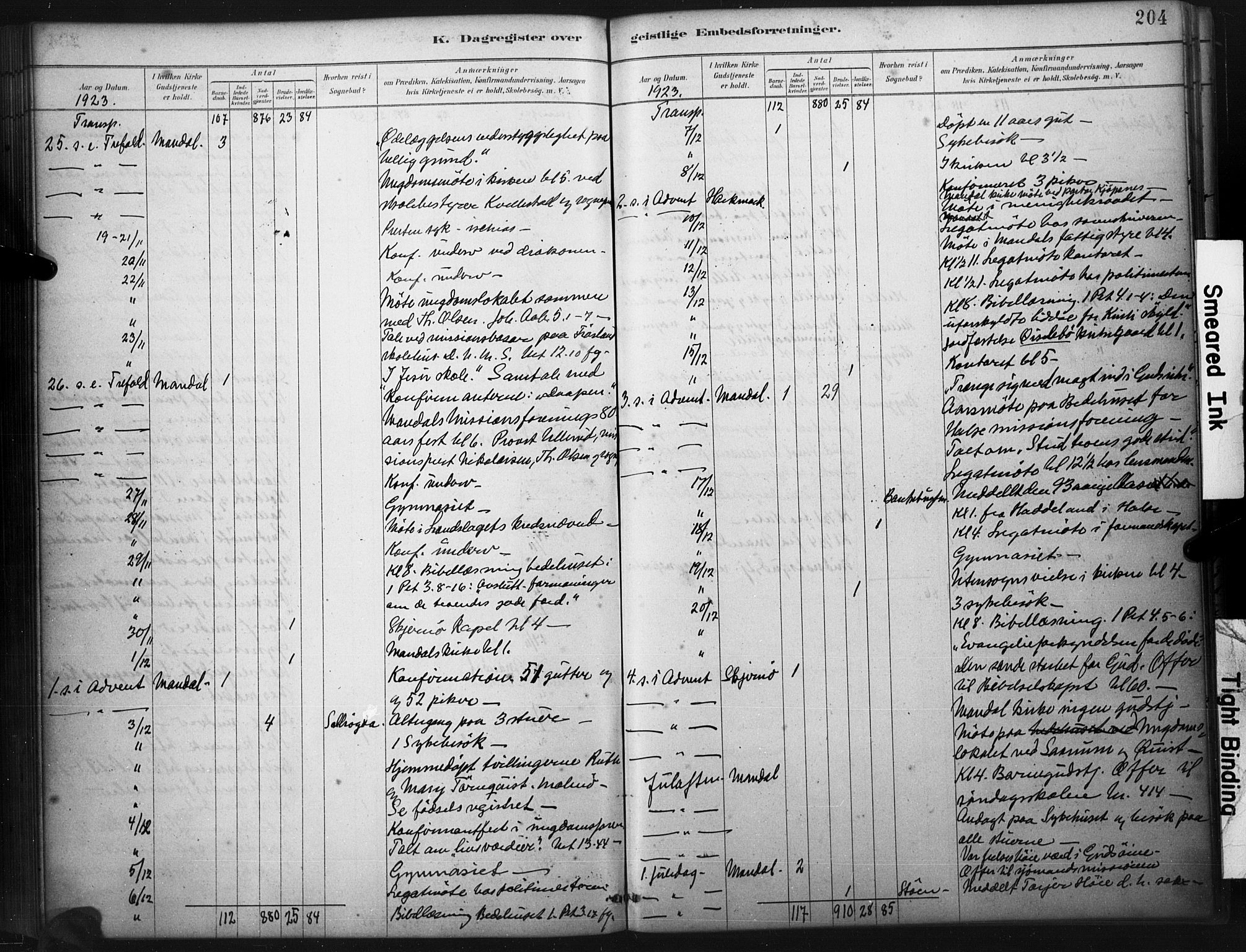 Mandal sokneprestkontor, AV/SAK-1111-0030/F/Fa/Faa/L0017: Parish register (official) no. A 17, 1880-1926, p. 204