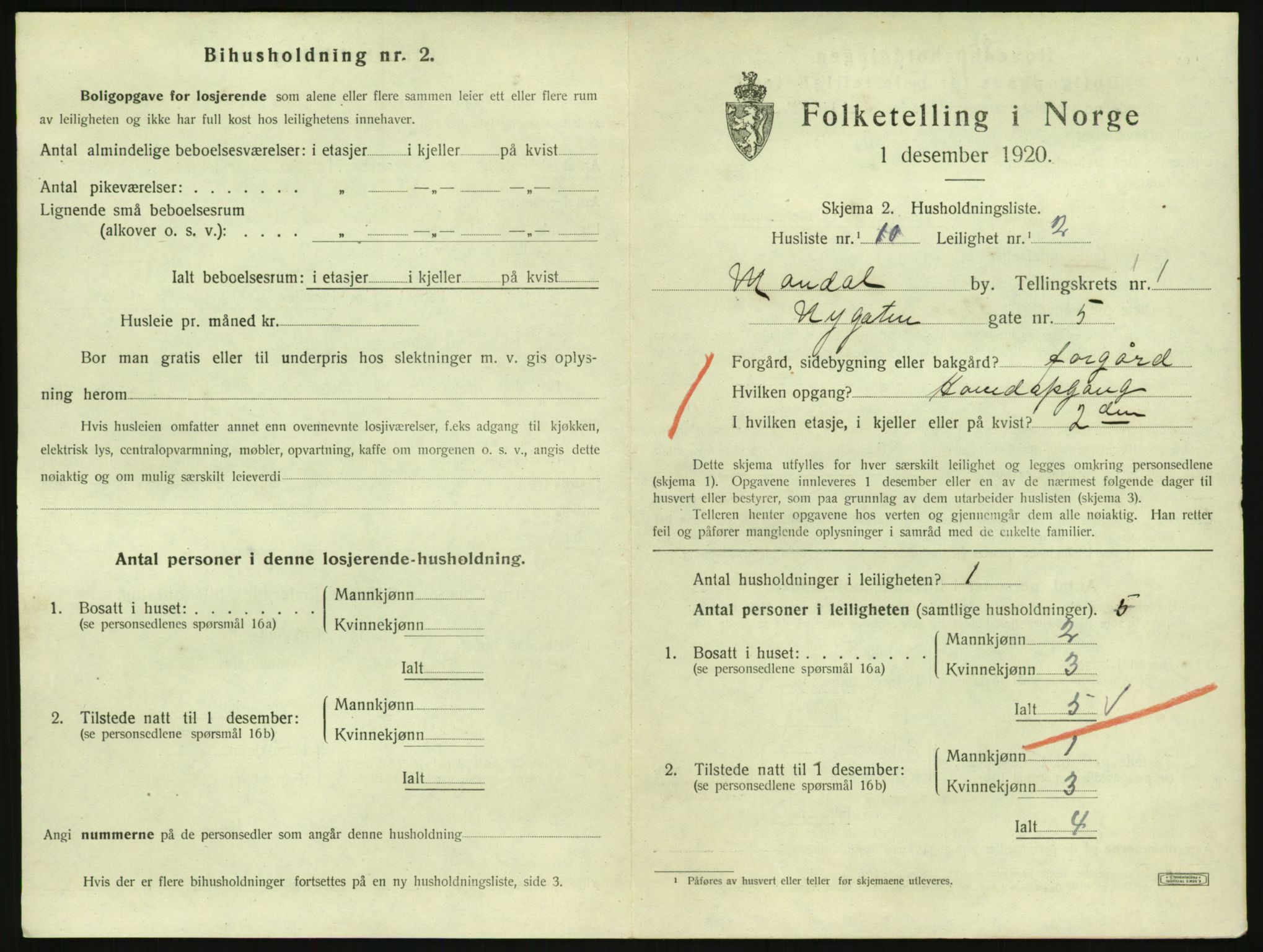 SAK, 1920 census for Mandal, 1920, p. 1453
