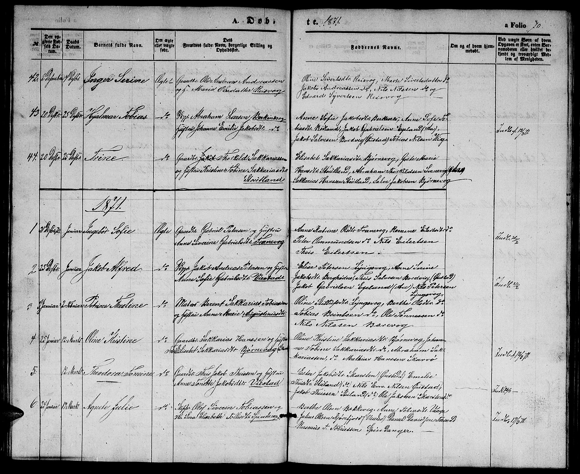 Herad sokneprestkontor, AV/SAK-1111-0018/F/Fb/Fbb/L0002: Parish register (copy) no. B 2, 1853-1871, p. 70