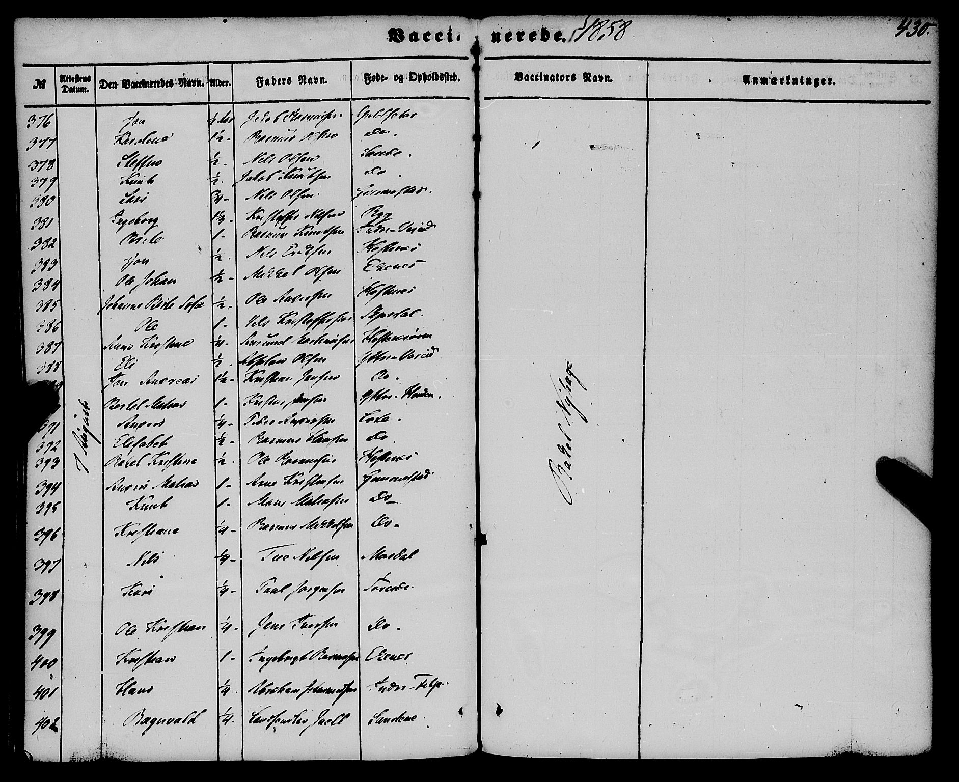 Gloppen sokneprestembete, SAB/A-80101/H/Haa/Haaa/L0009: Parish register (official) no. A 9, 1855-1870, p. 430