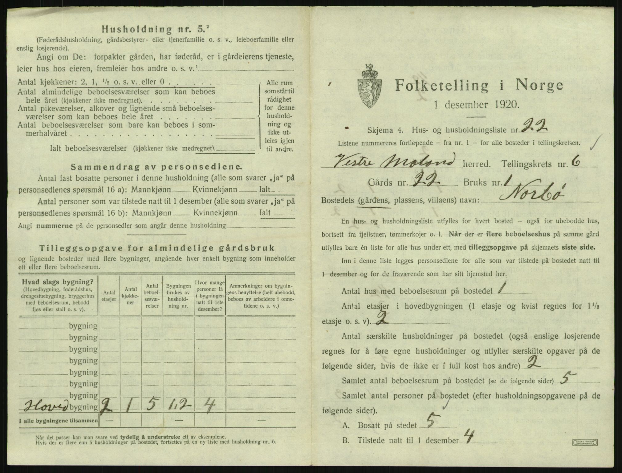 SAK, 1920 census for Vestre Moland, 1920, p. 861