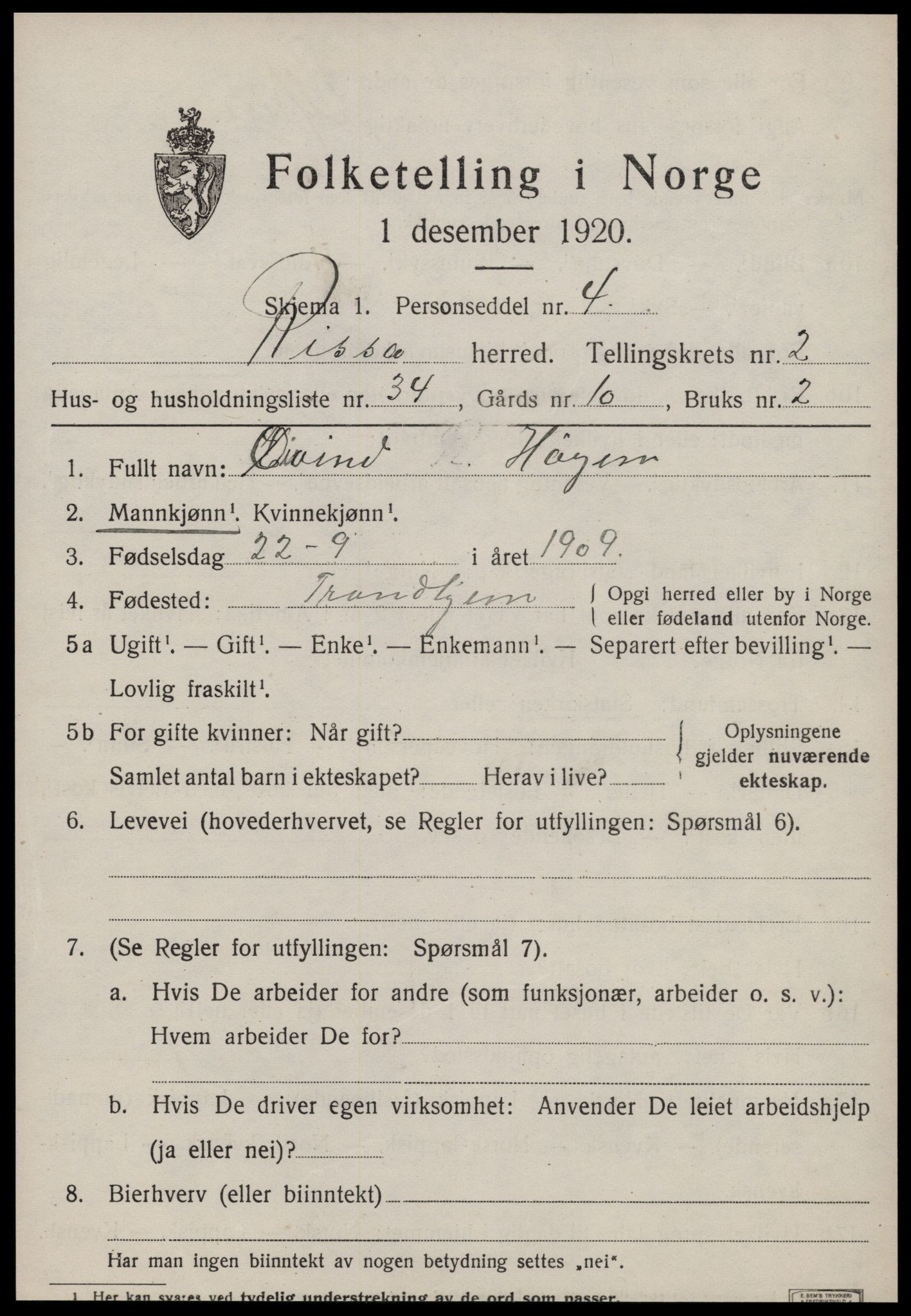 SAT, 1920 census for Rissa, 1920, p. 2045