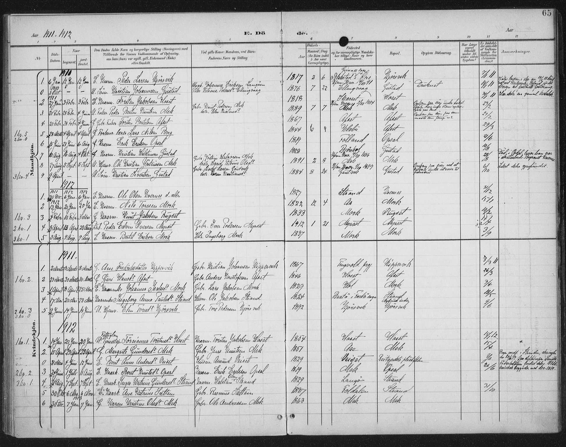 Ministerialprotokoller, klokkerbøker og fødselsregistre - Møre og Romsdal, SAT/A-1454/568/L0810: Parish register (official) no. 568A14, 1901-1915, p. 65