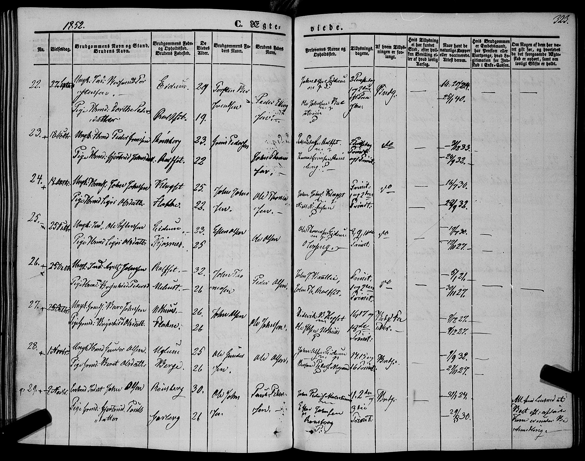 Ministerialprotokoller, klokkerbøker og fødselsregistre - Sør-Trøndelag, AV/SAT-A-1456/695/L1145: Parish register (official) no. 695A06 /1, 1843-1859, p. 323