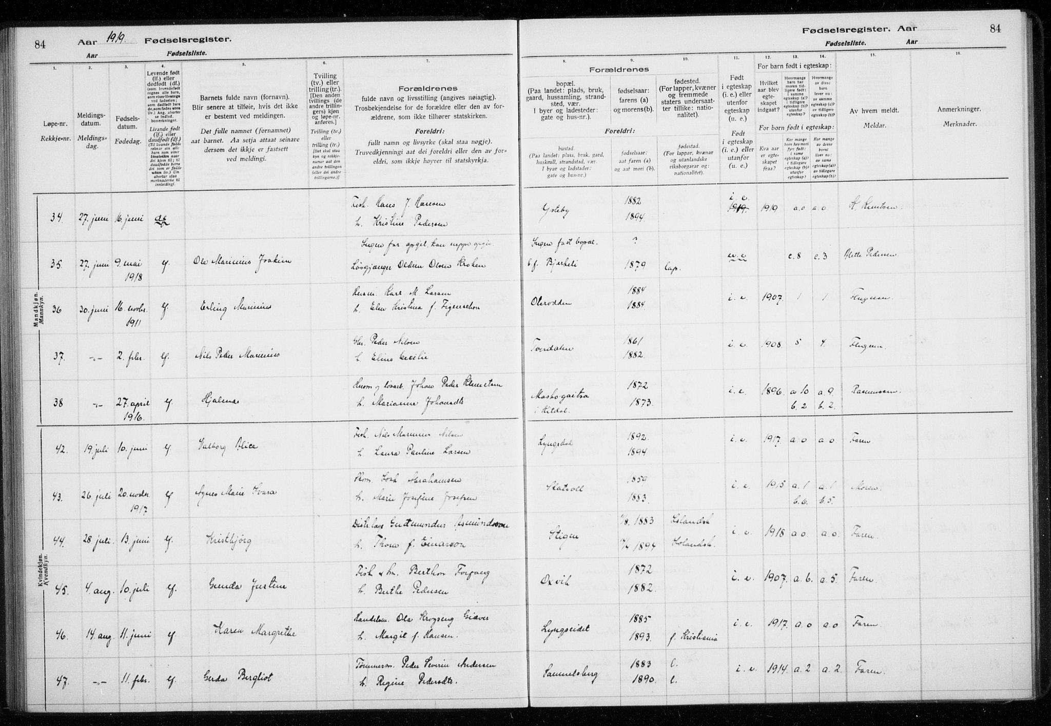Lyngen sokneprestembete, AV/SATØ-S-1289/I/Ia/L0075: Birth register no. 75, 1916-1924, p. 84
