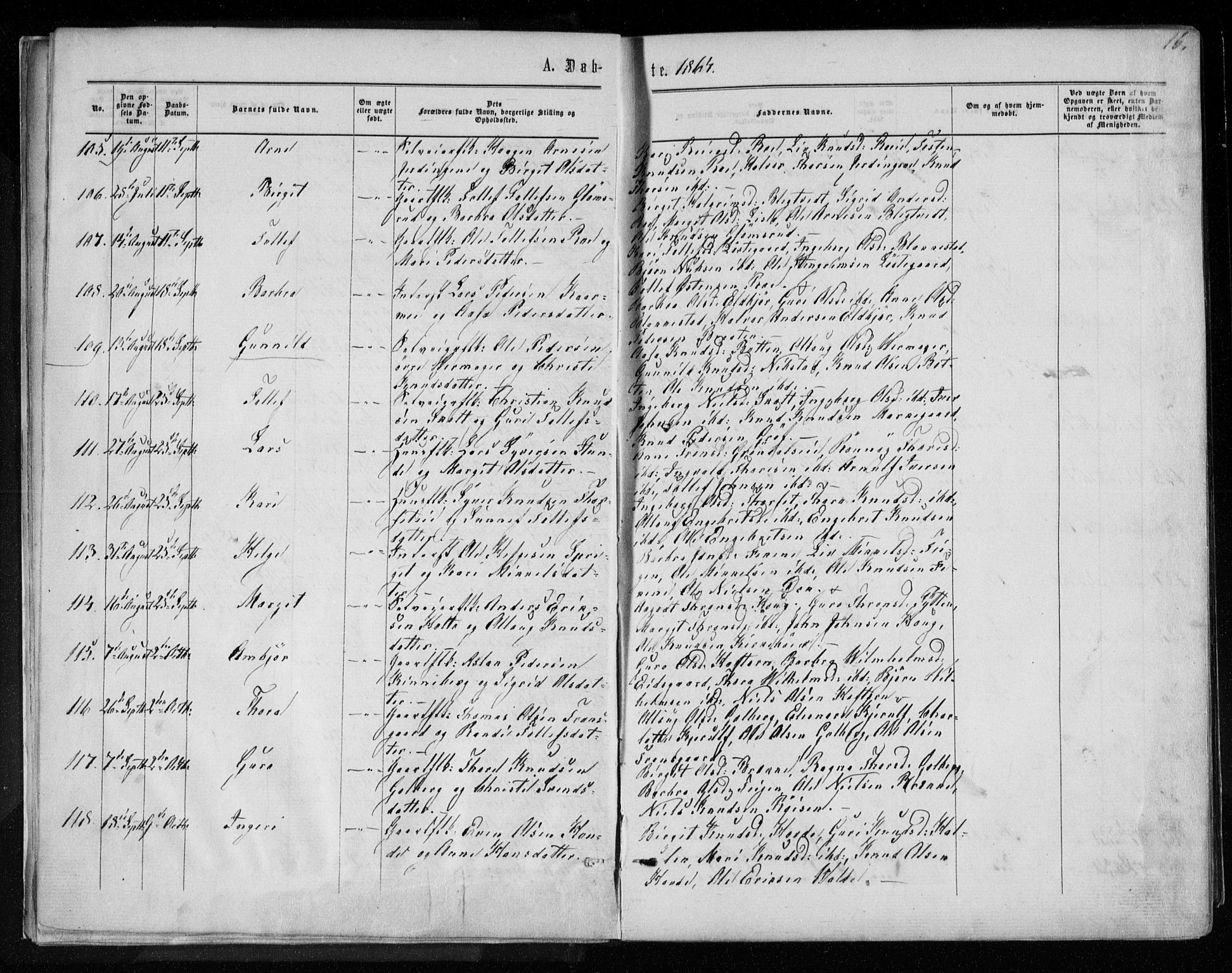 Gol kirkebøker, AV/SAKO-A-226/F/Fa/L0003: Parish register (official) no. I 3, 1863-1875, p. 16