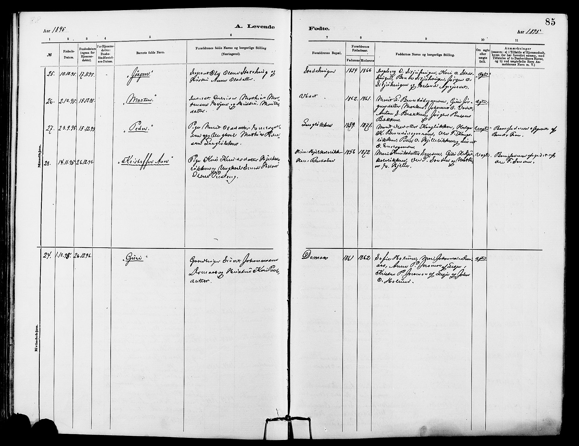 Dovre prestekontor, AV/SAH-PREST-066/H/Ha/Hab/L0002: Parish register (copy) no. 2, 1881-1907, p. 85