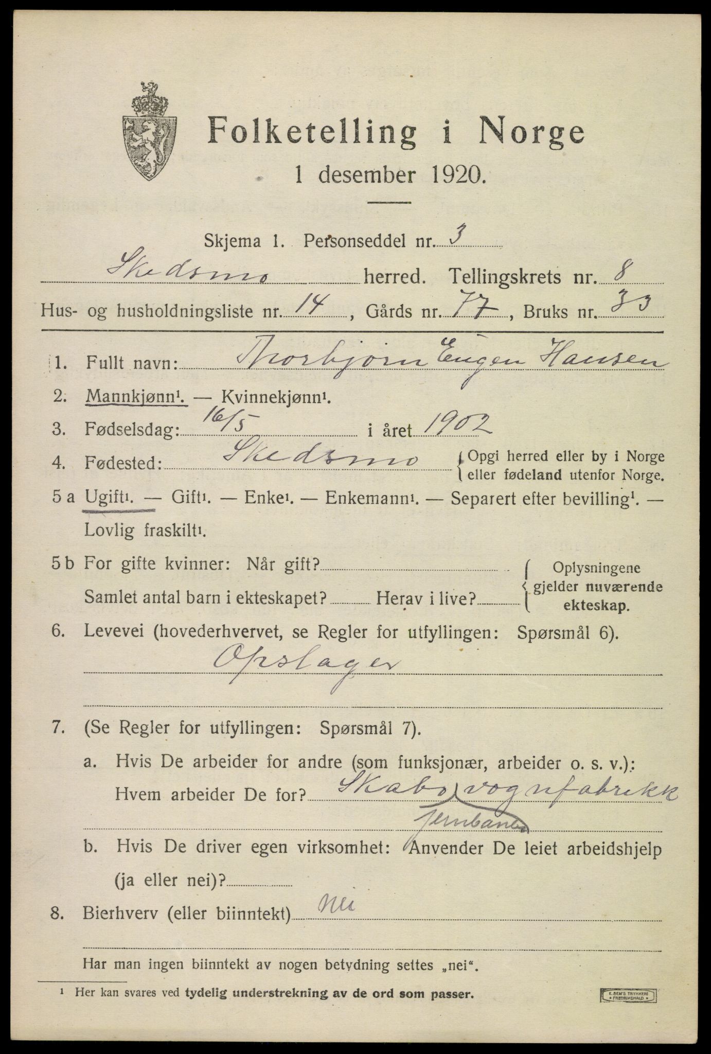 SAO, 1920 census for Skedsmo, 1920, p. 9073