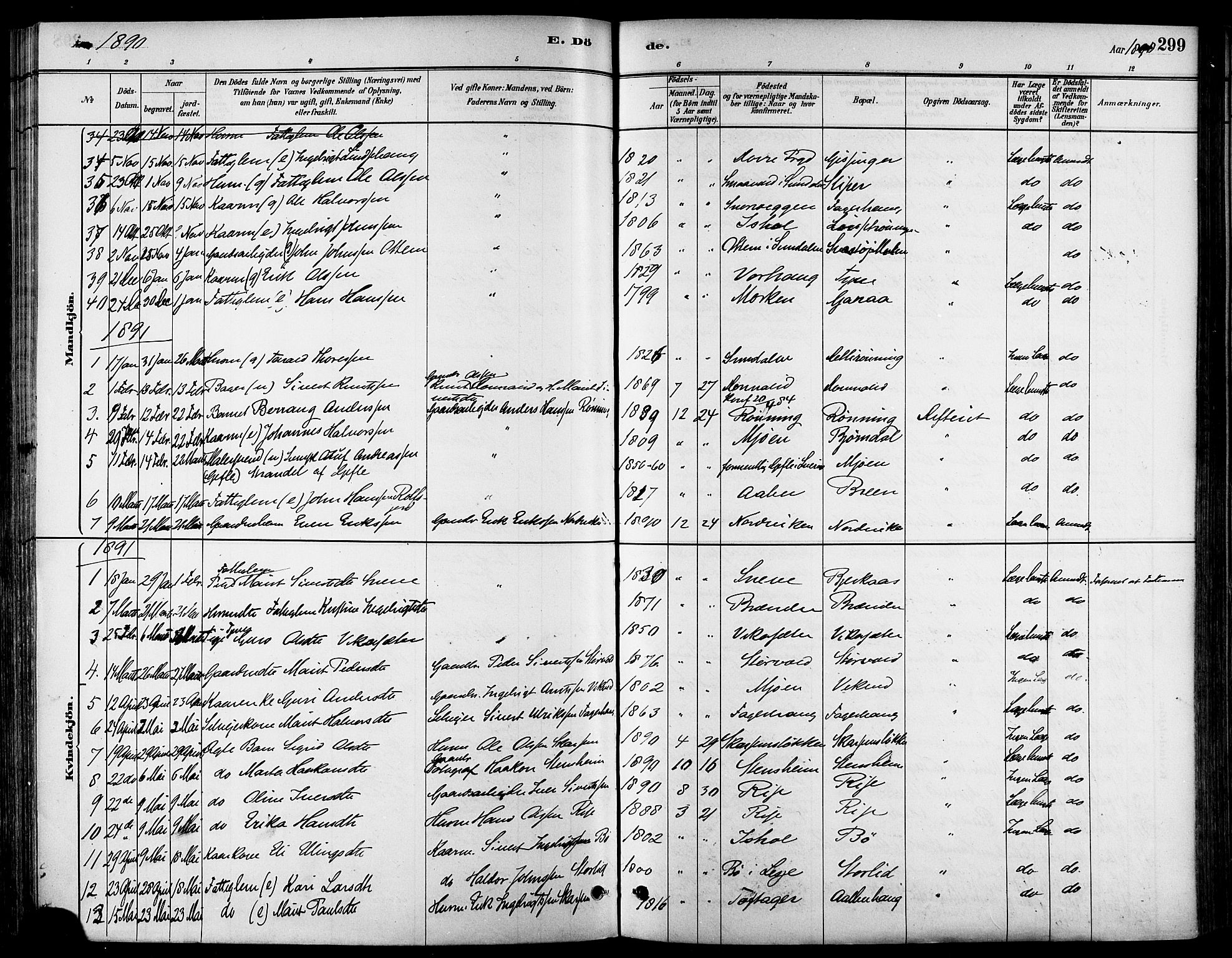 Ministerialprotokoller, klokkerbøker og fødselsregistre - Sør-Trøndelag, SAT/A-1456/678/L0901: Parish register (official) no. 678A10, 1881-1894, p. 299