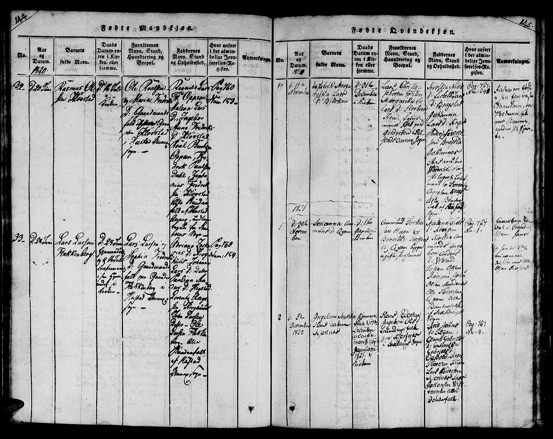 Ministerialprotokoller, klokkerbøker og fødselsregistre - Nord-Trøndelag, AV/SAT-A-1458/730/L0275: Parish register (official) no. 730A04, 1816-1822, p. 144-145