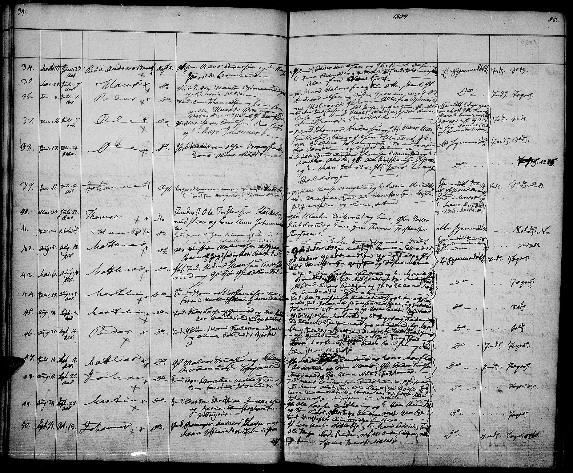 Vestre Toten prestekontor, AV/SAH-PREST-108/H/Ha/Haa/L0003: Parish register (official) no. 3, 1836-1843, p. 34-35