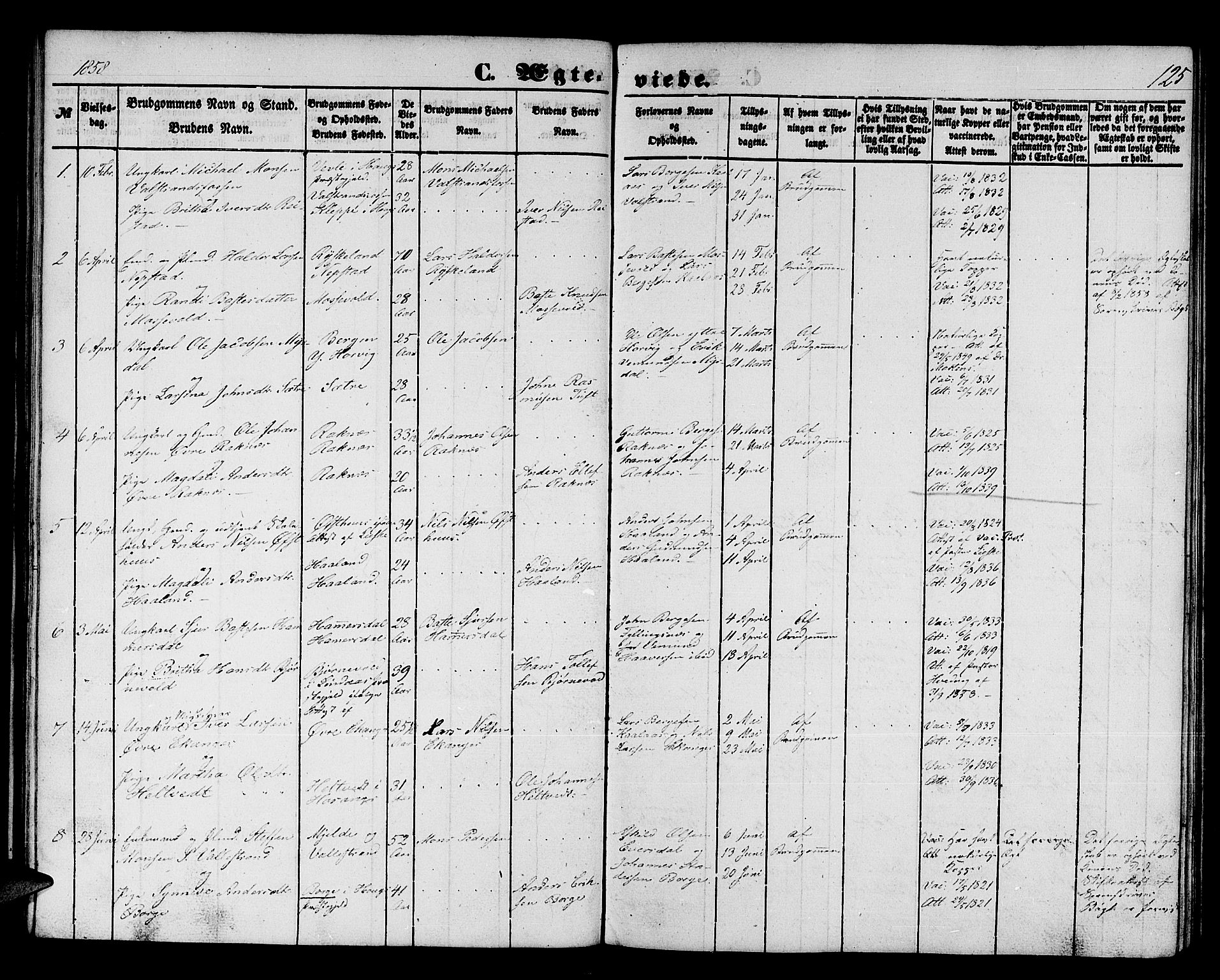 Hamre sokneprestembete, SAB/A-75501/H/Ha/Hab: Parish register (copy) no. B 1, 1852-1863, p. 125