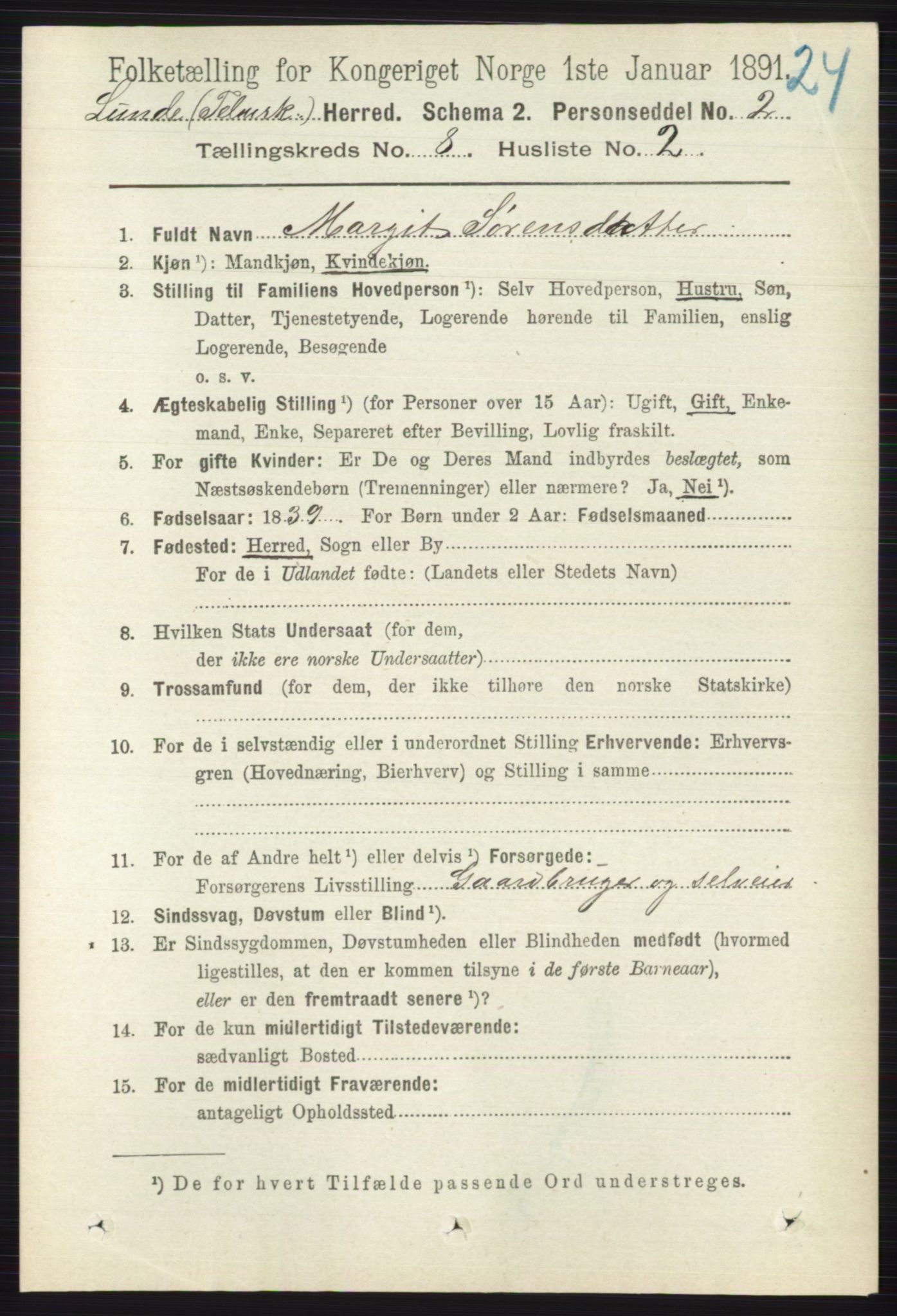 RA, 1891 census for 0820 Lunde, 1891, p. 2382